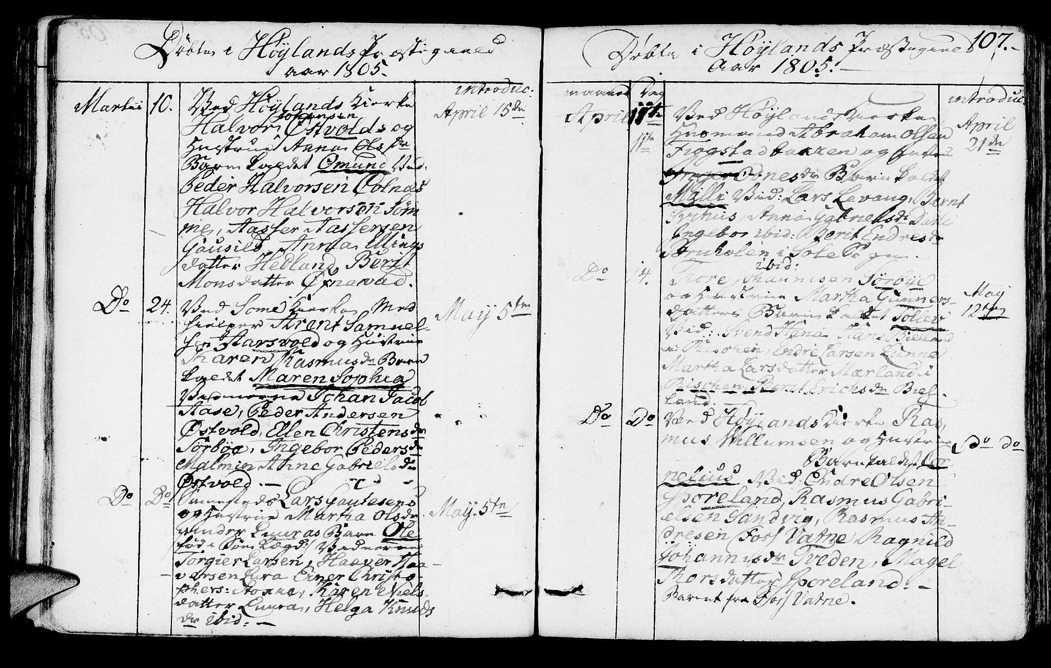 Høyland sokneprestkontor, SAST/A-101799/001/30BA/L0005: Parish register (official) no. A 5, 1804-1815, p. 107
