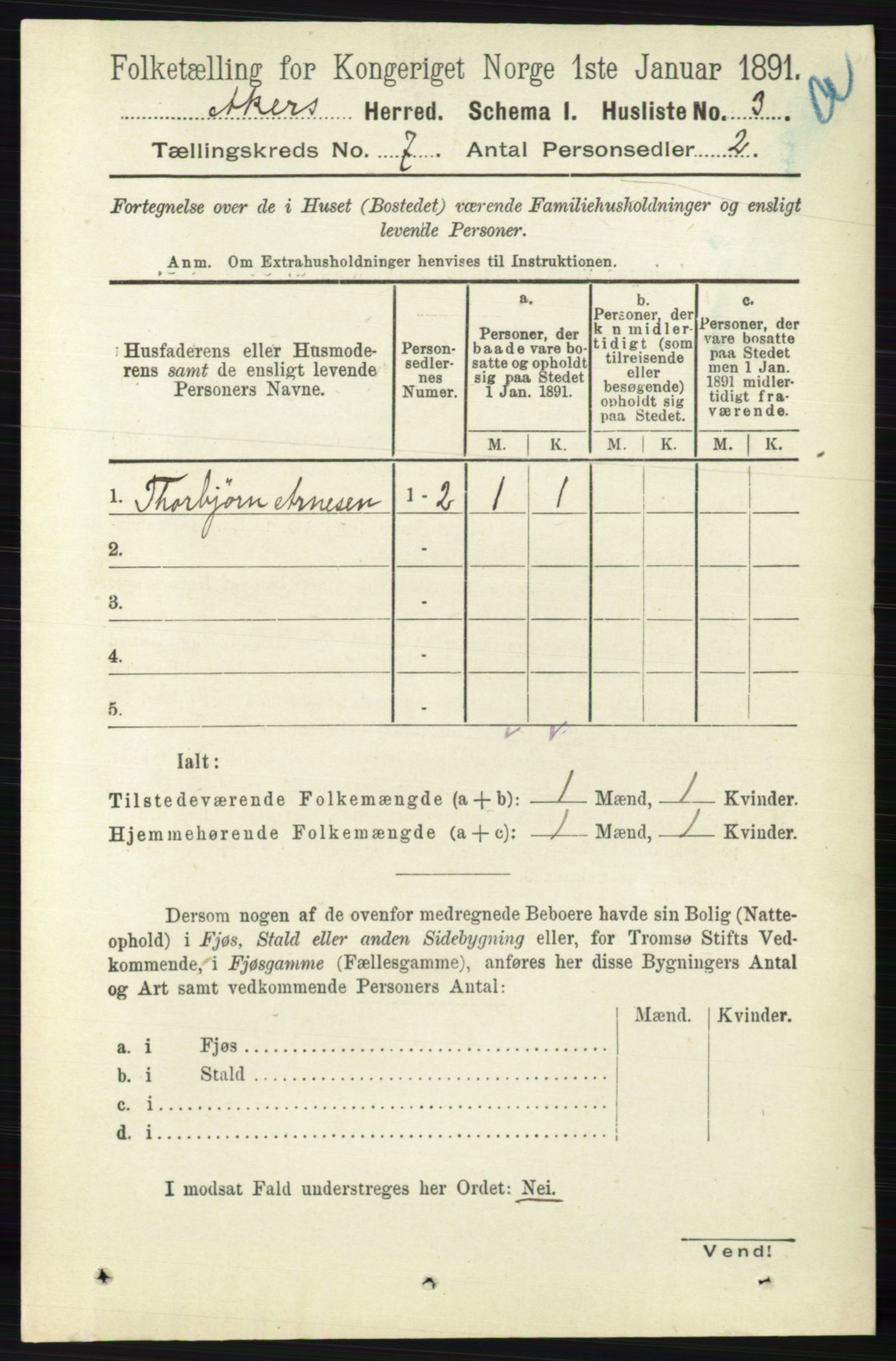 RA, 1891 census for 0218 Aker, 1891, p. 6145