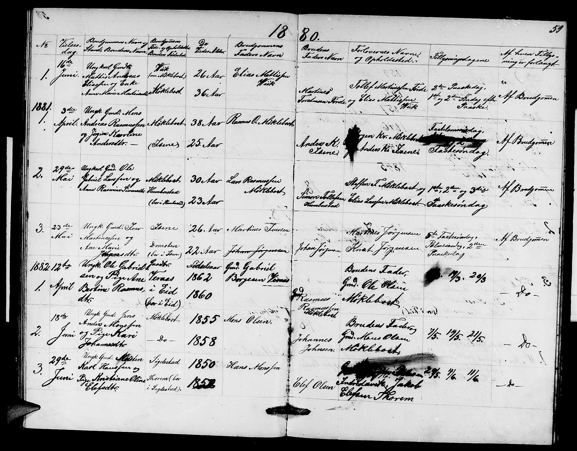 Davik sokneprestembete, AV/SAB-A-79701/H/Hab/Habd/L0001: Parish register (copy) no. D 1, 1866-1891, p. 59