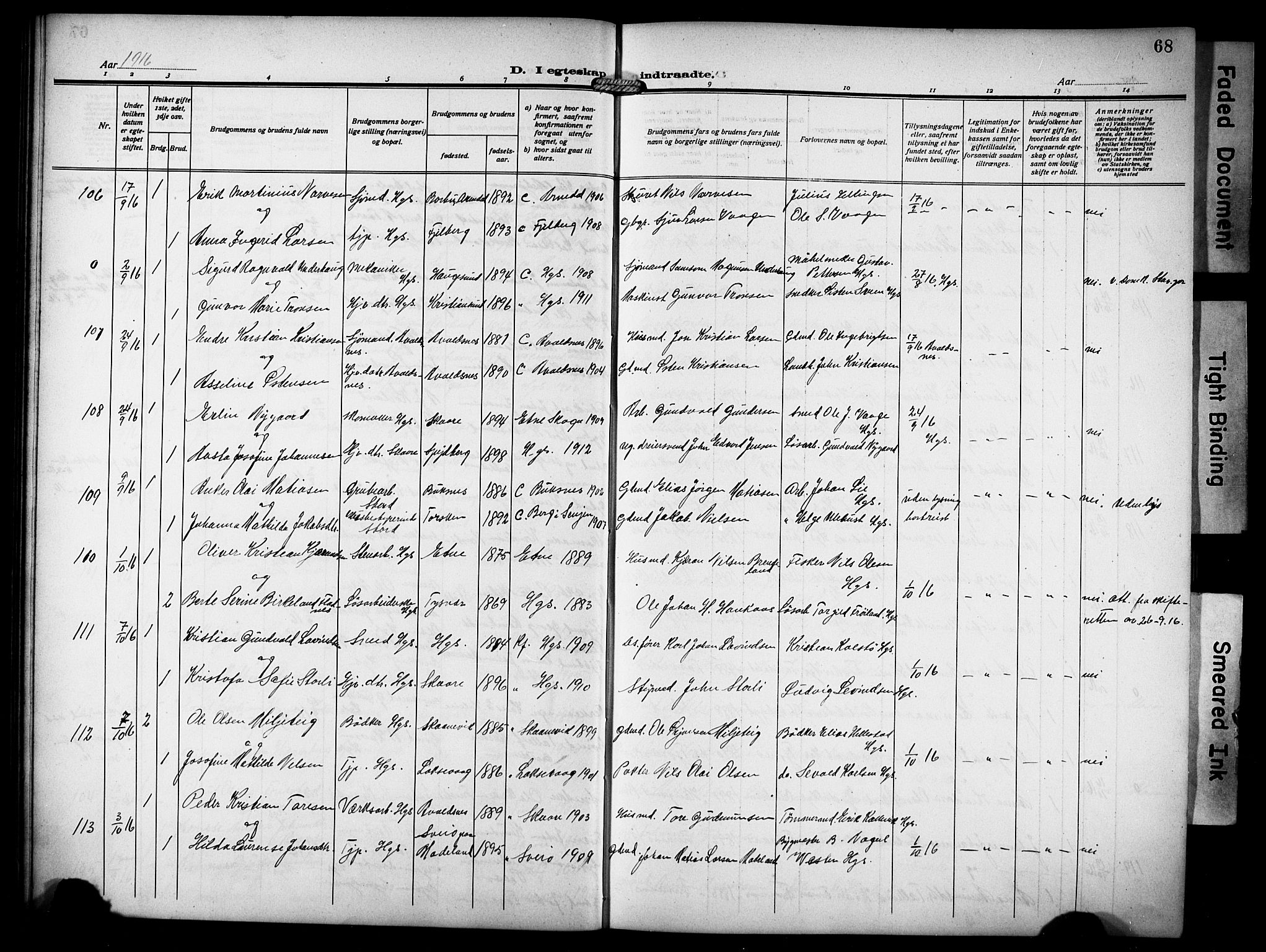 Haugesund sokneprestkontor, AV/SAST-A -101863/H/Ha/Hab/L0008: Parish register (copy) no. B 8, 1909-1921, p. 68