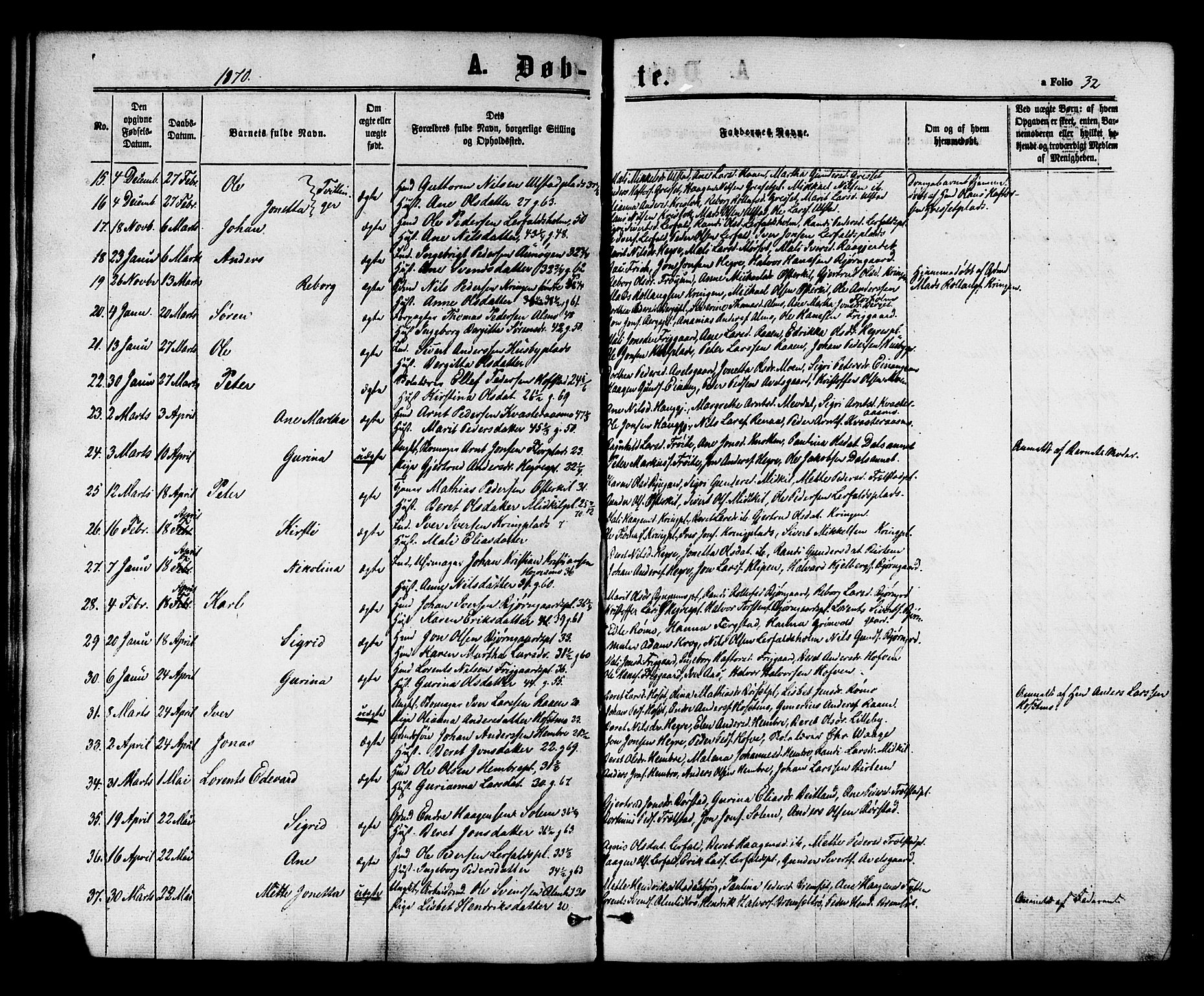 Ministerialprotokoller, klokkerbøker og fødselsregistre - Nord-Trøndelag, SAT/A-1458/703/L0029: Parish register (official) no. 703A02, 1863-1879, p. 32