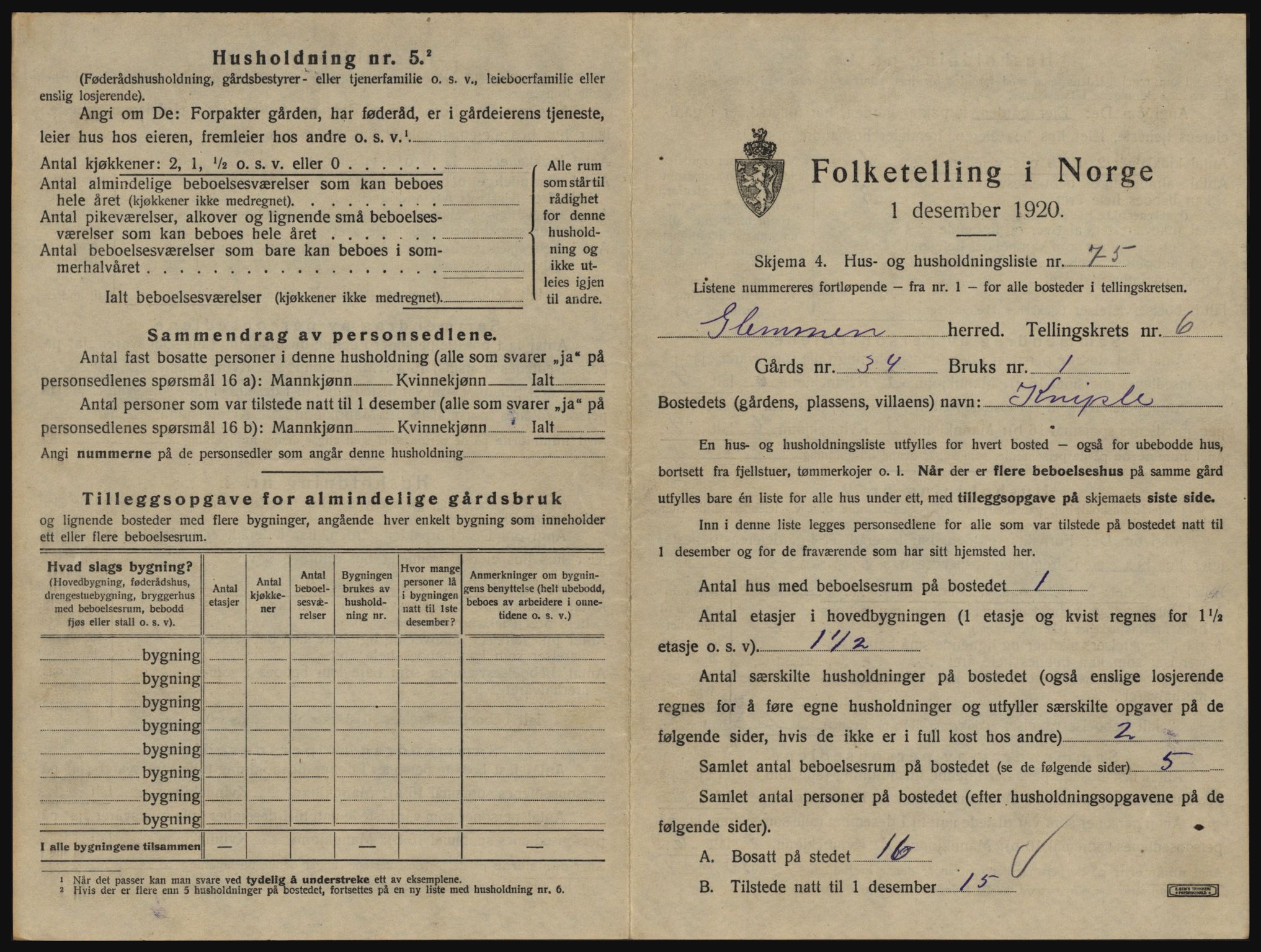 SAO, 1920 census for Glemmen, 1920, p. 2307