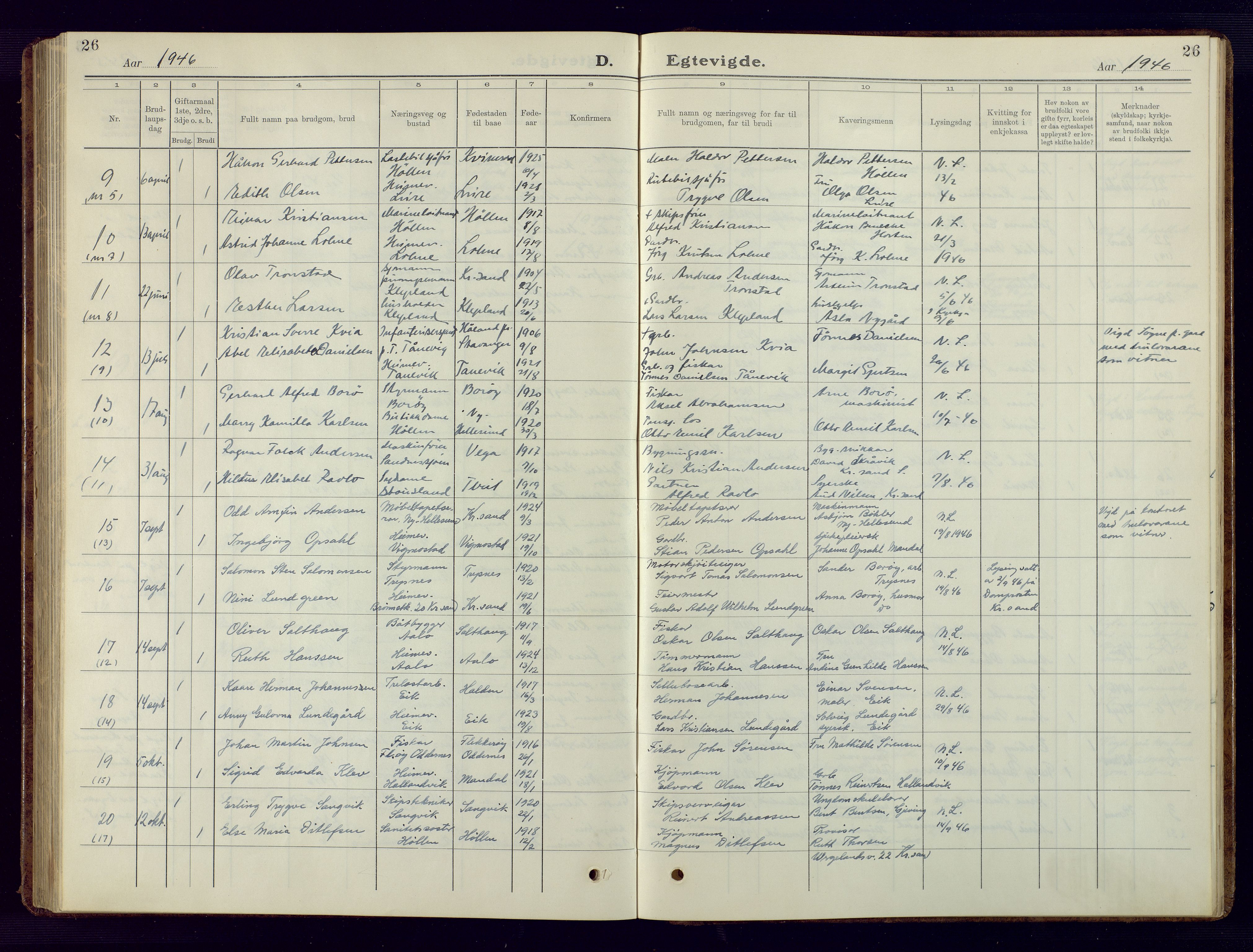 Søgne sokneprestkontor, SAK/1111-0037/F/Fb/Fbb/L0008: Parish register (copy) no. B 8, 1932-1949, p. 26