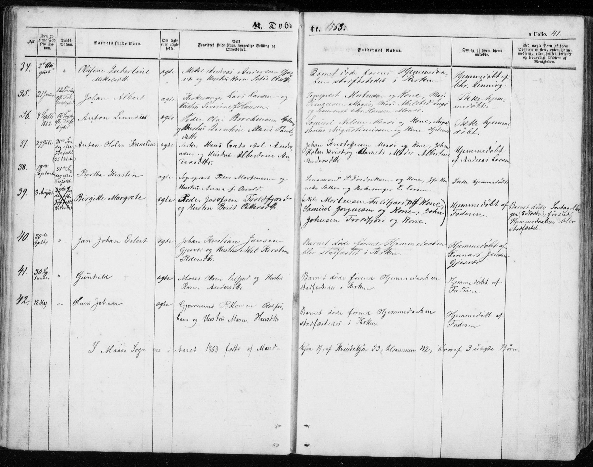 Måsøy sokneprestkontor, SATØ/S-1348/H/Ha/L0002kirke: Parish register (official) no. 2, 1852-1865, p. 41