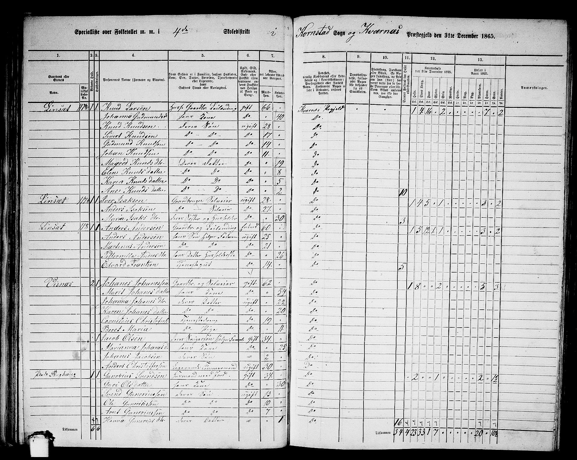 RA, 1865 census for Kvernes, 1865, p. 63