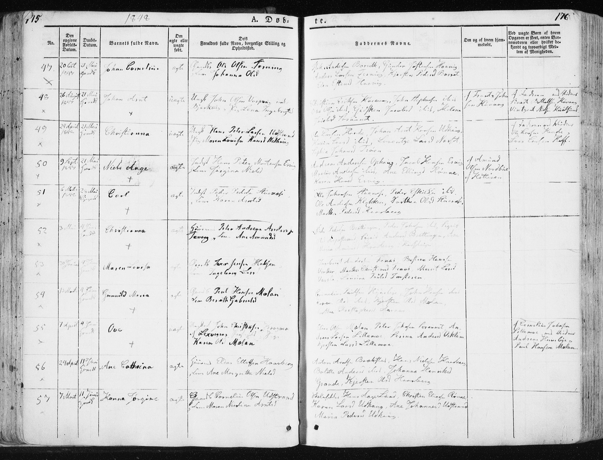 Ministerialprotokoller, klokkerbøker og fødselsregistre - Sør-Trøndelag, SAT/A-1456/659/L0736: Parish register (official) no. 659A06, 1842-1856, p. 175-176