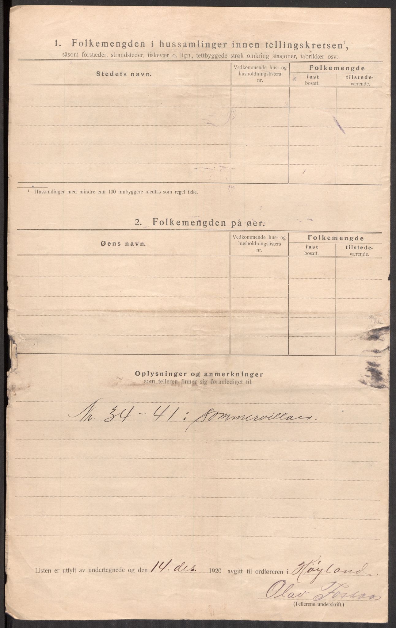 SAST, 1920 census for Høyland, 1920, p. 14