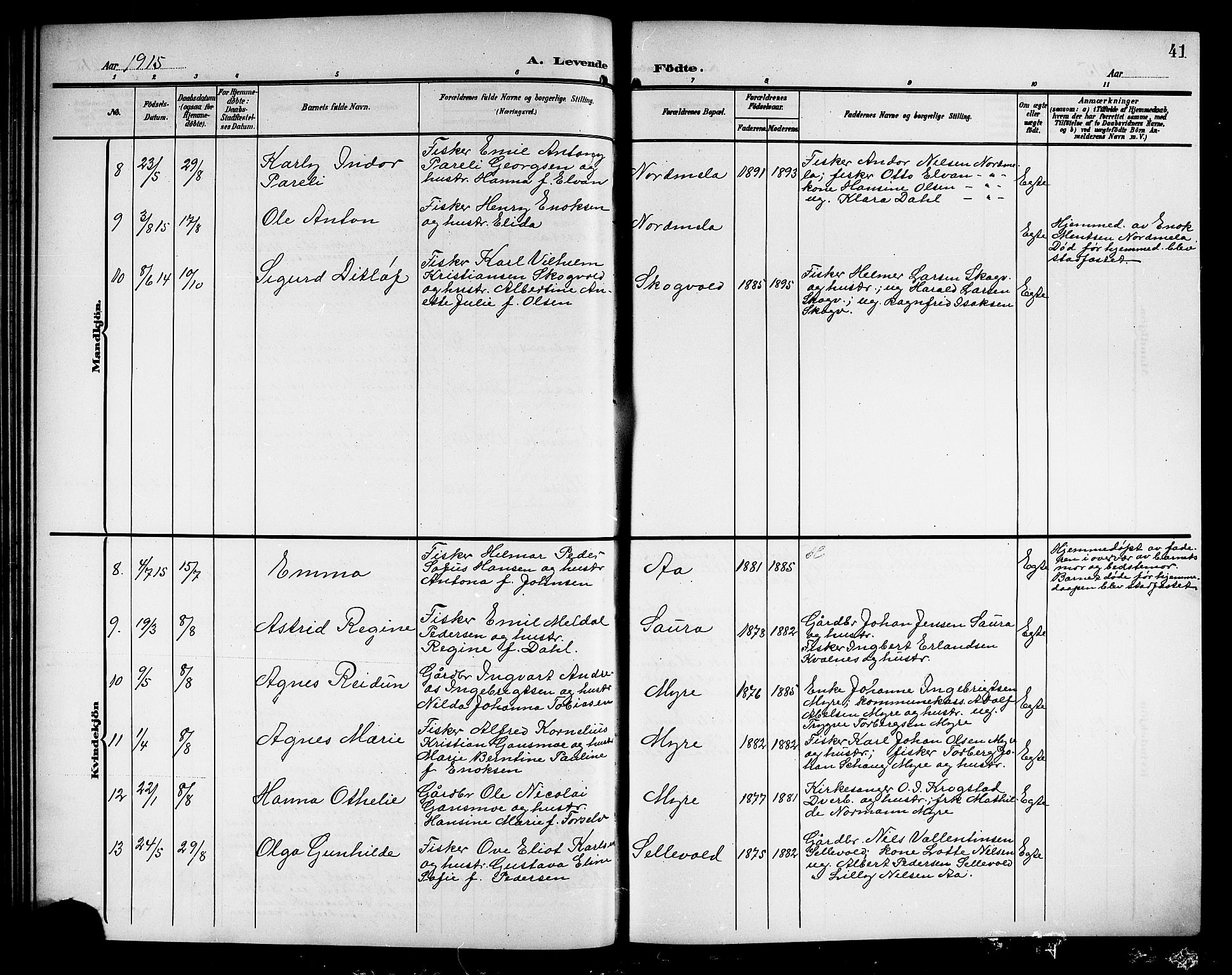 Ministerialprotokoller, klokkerbøker og fødselsregistre - Nordland, AV/SAT-A-1459/897/L1414: Parish register (copy) no. 897C04, 1904-1915, p. 41