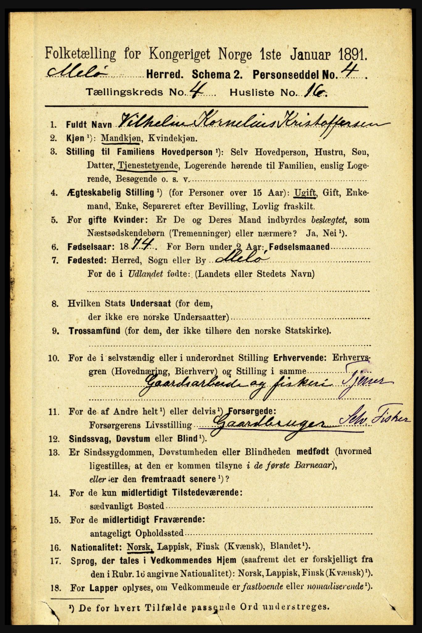 RA, 1891 census for 1837 Meløy, 1891, p. 1570