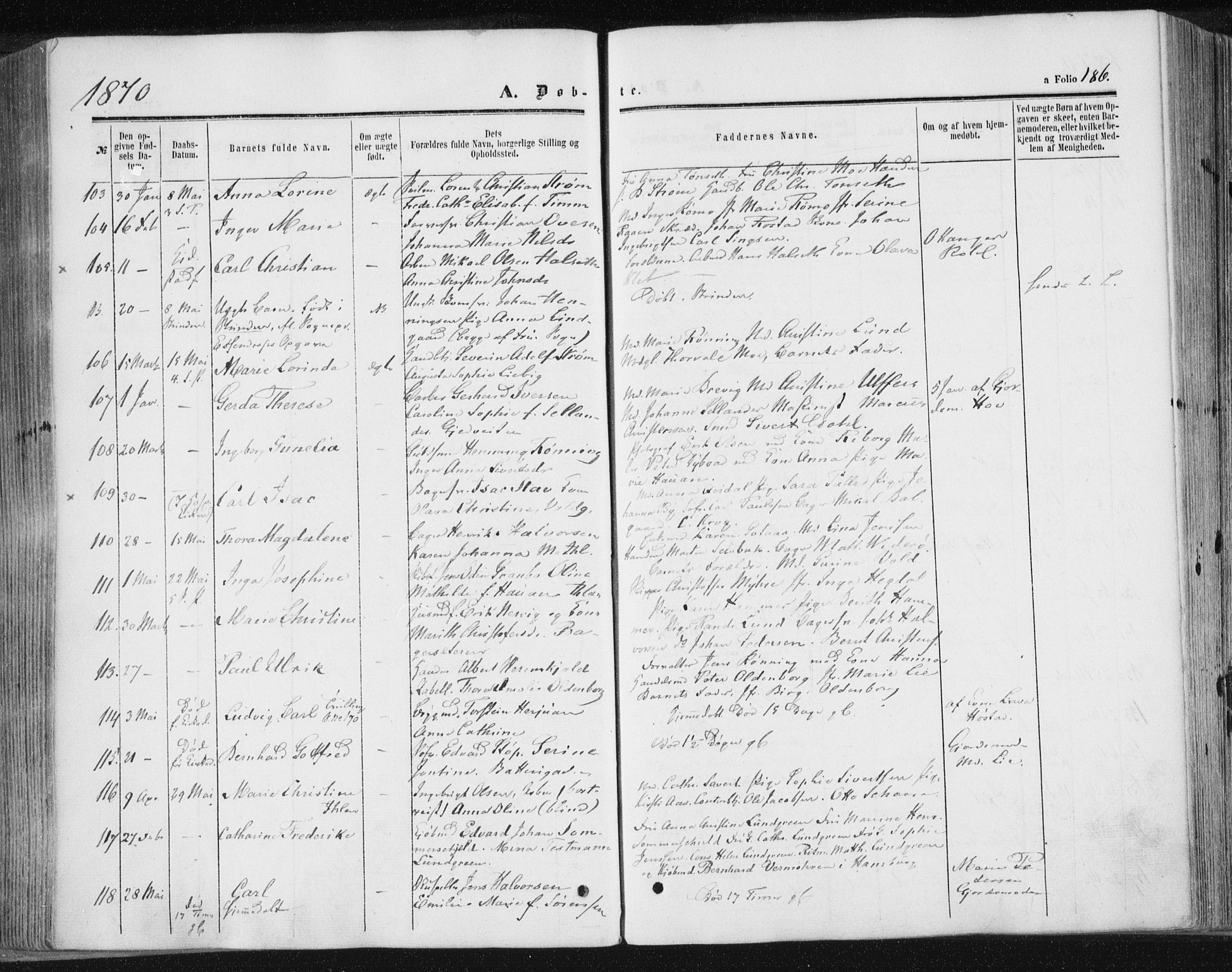 Ministerialprotokoller, klokkerbøker og fødselsregistre - Sør-Trøndelag, AV/SAT-A-1456/602/L0115: Parish register (official) no. 602A13, 1860-1872, p. 186