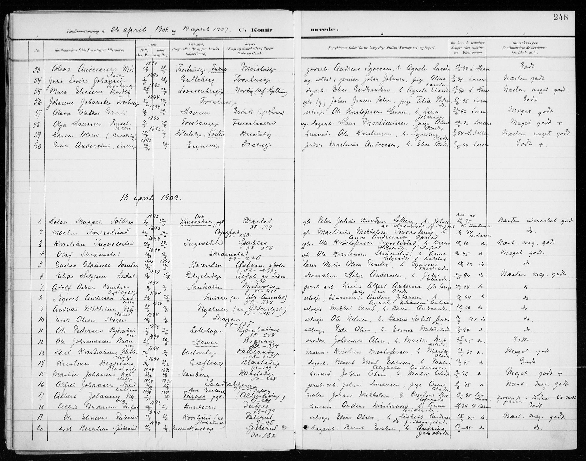 Vang prestekontor, Hedmark, SAH/PREST-008/H/Ha/Haa/L0021: Parish register (official) no. 21, 1902-1917, p. 248