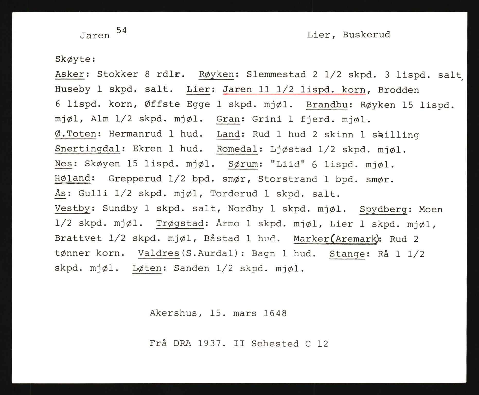 Riksarkivets diplomsamling, AV/RA-EA-5965/F35/F35e/L0016: Registreringssedler Buskerud 5, 1400-1700, p. 107