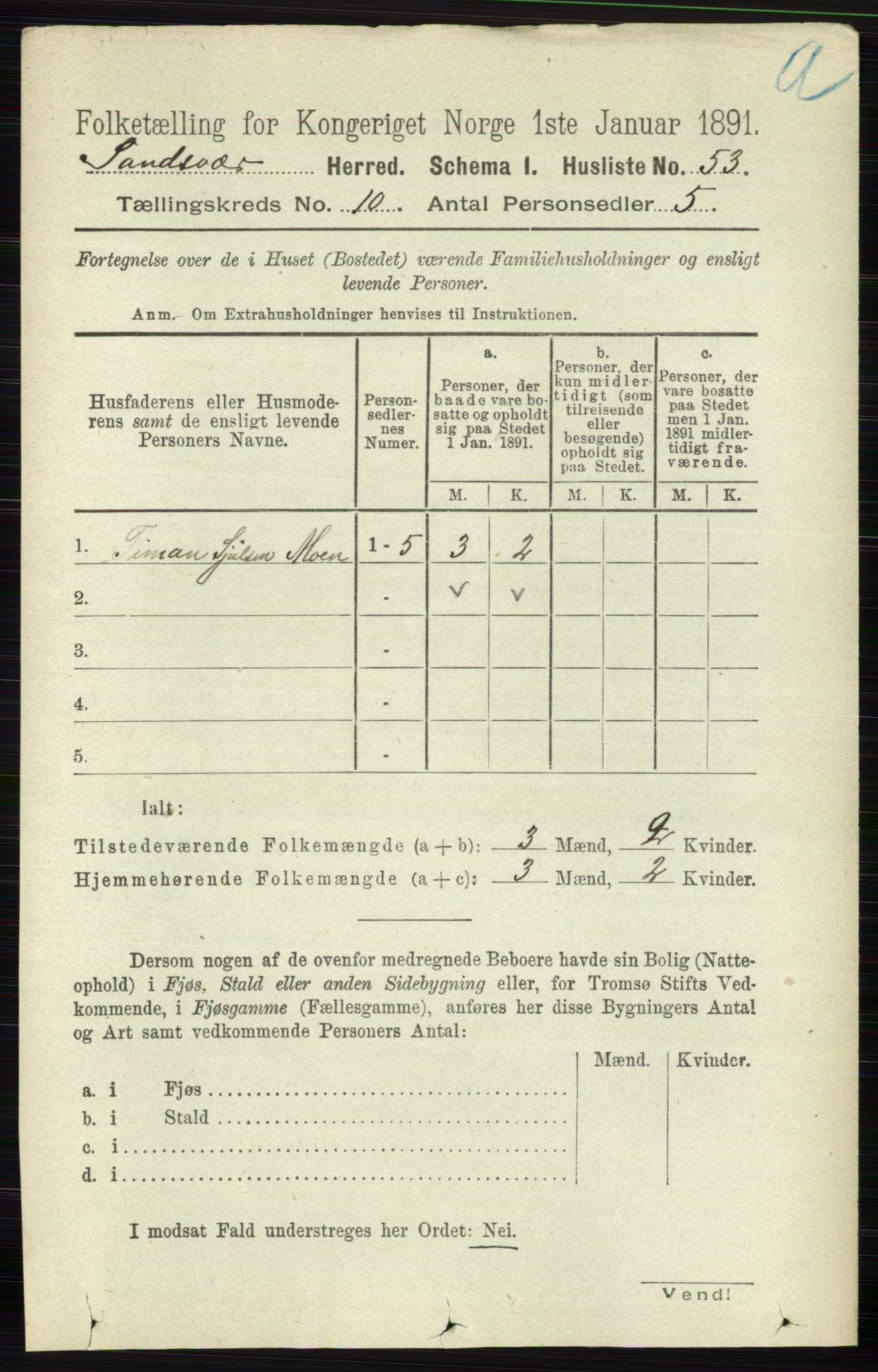 RA, 1891 census for 0629 Sandsvær, 1891, p. 4889