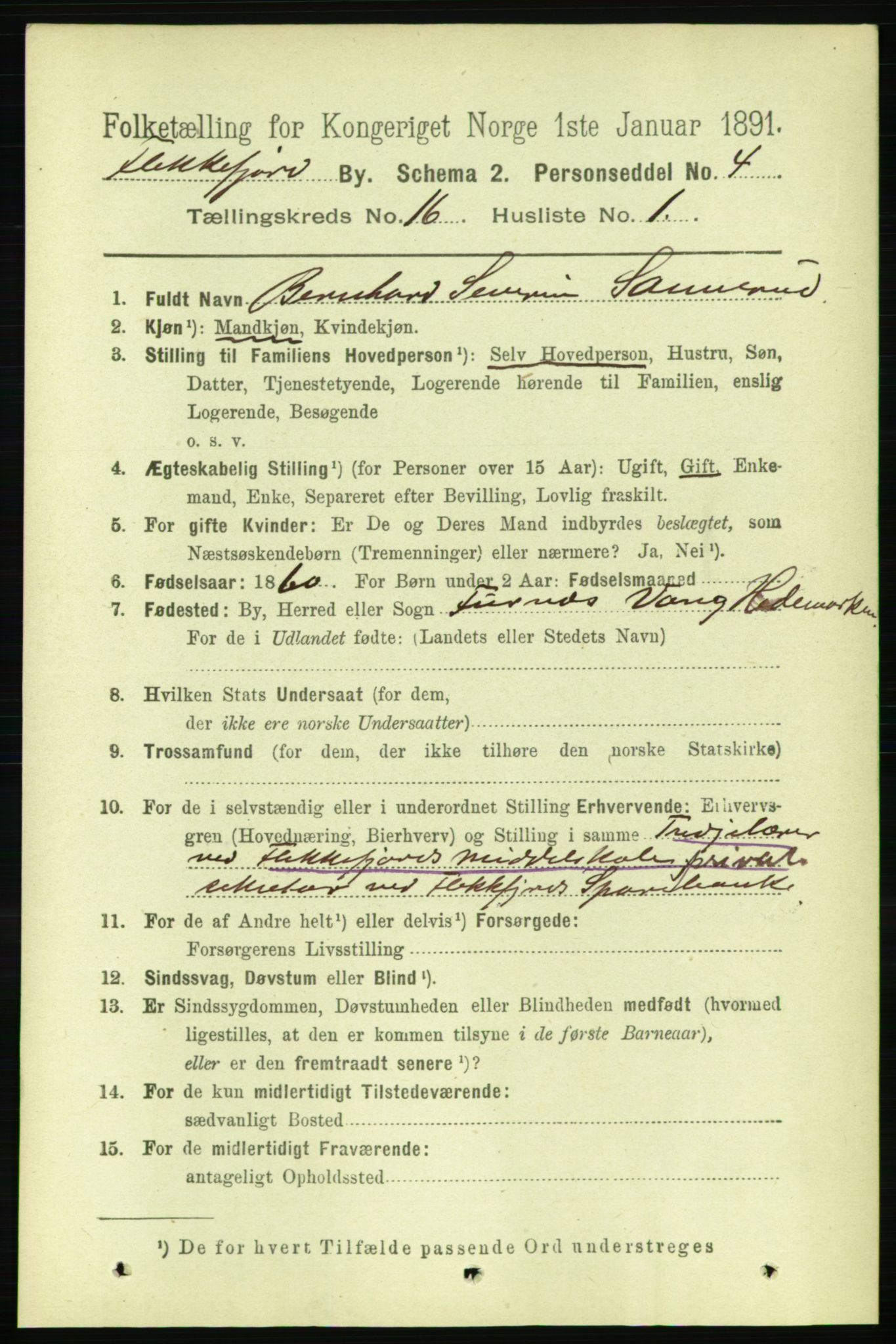 RA, 1891 census for 1004 Flekkefjord, 1891, p. 2004