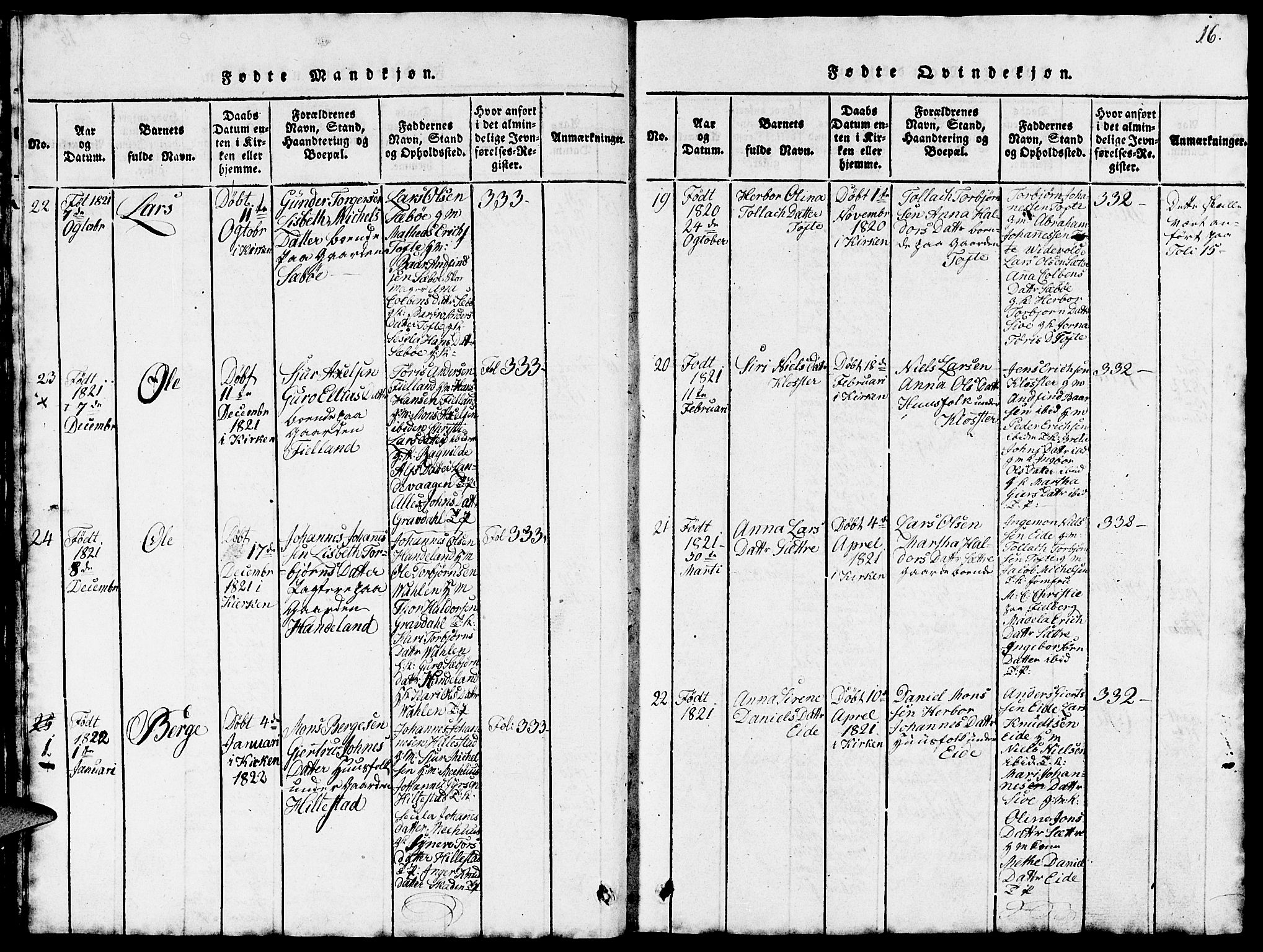 Fjelberg sokneprestembete, AV/SAB-A-75201/H/Hab: Parish register (copy) no. B 1, 1815-1823, p. 16