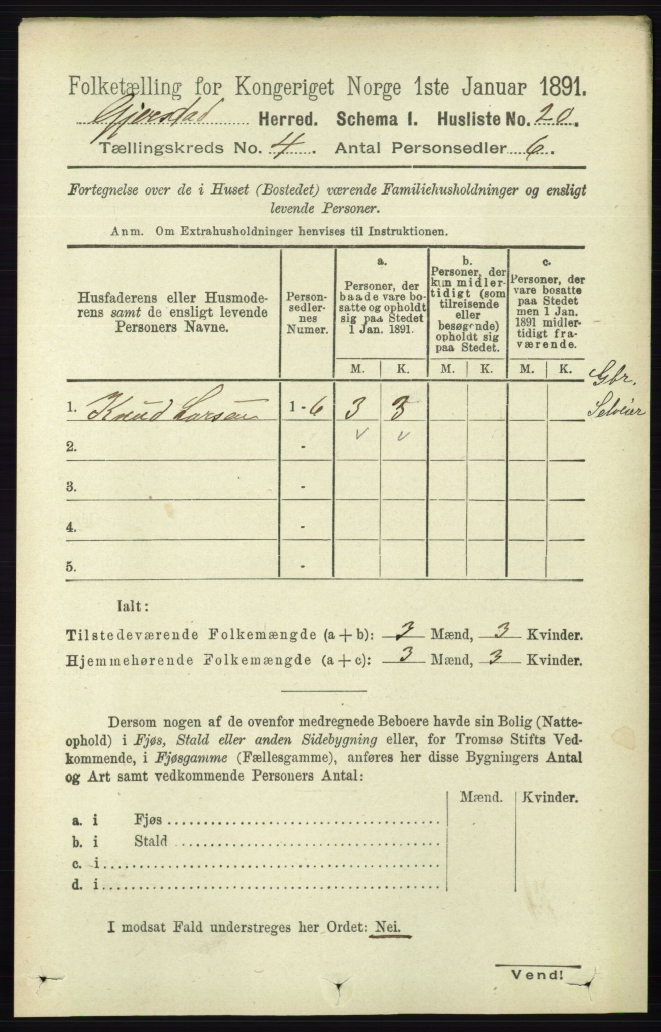 RA, 1891 census for 0911 Gjerstad, 1891, p. 1457