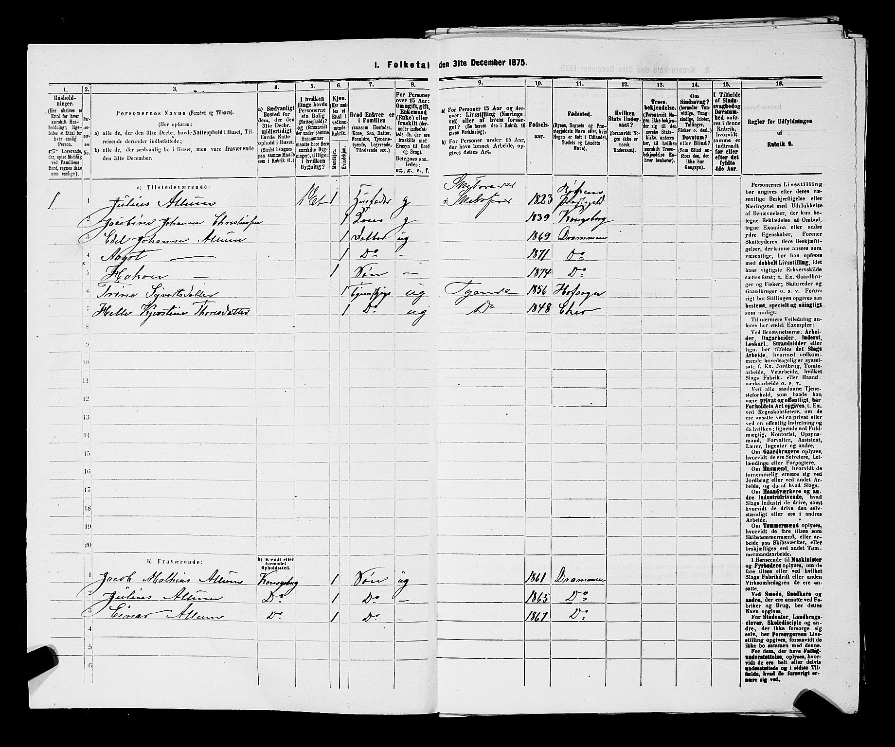 SAKO, 1875 census for 0602 Drammen, 1875, p. 2957