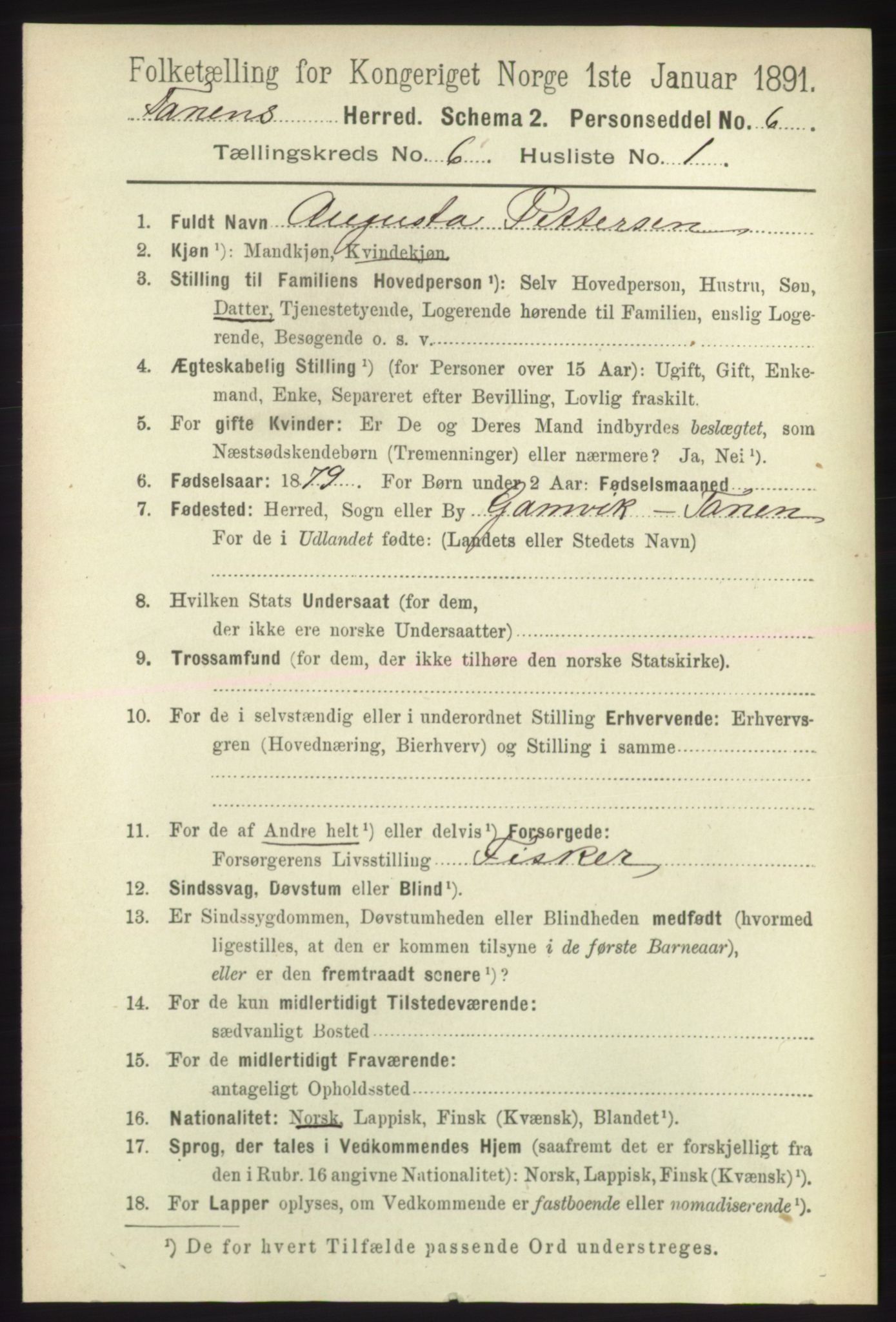 RA, 1891 census for 2025 Tana, 1891, p. 2804