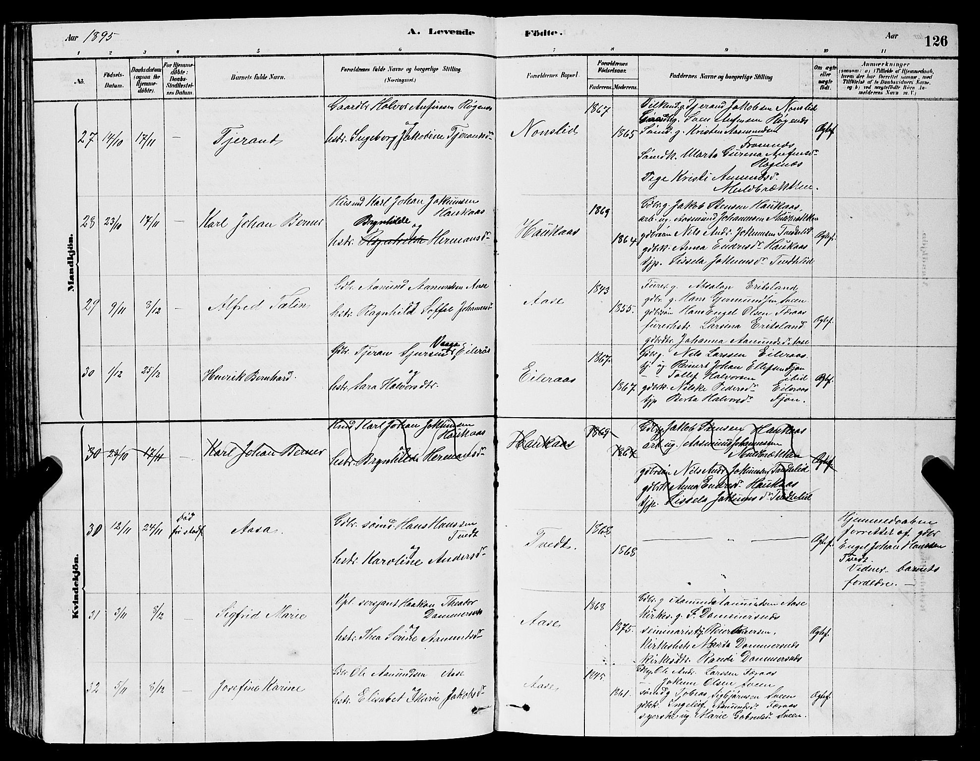 Sveio Sokneprestembete, SAB/A-78501/H/Hab: Parish register (copy) no. A 3, 1878-1896, p. 126
