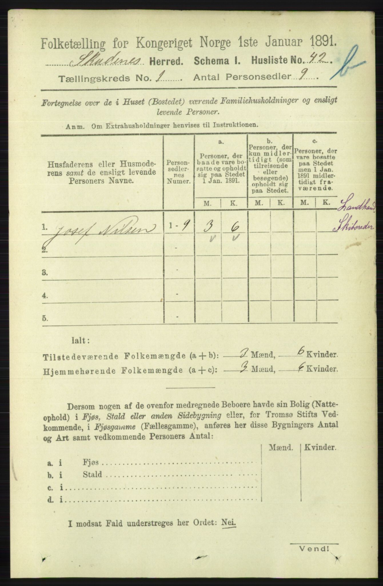 RA, 1891 census for 1150 Skudenes, 1891, p. 3387