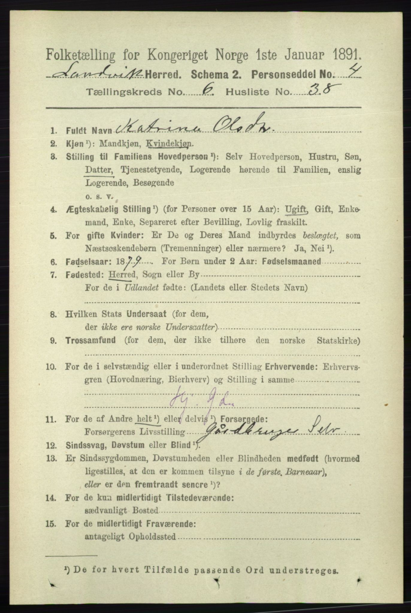 RA, 1891 census for 0924 Landvik, 1891, p. 2706