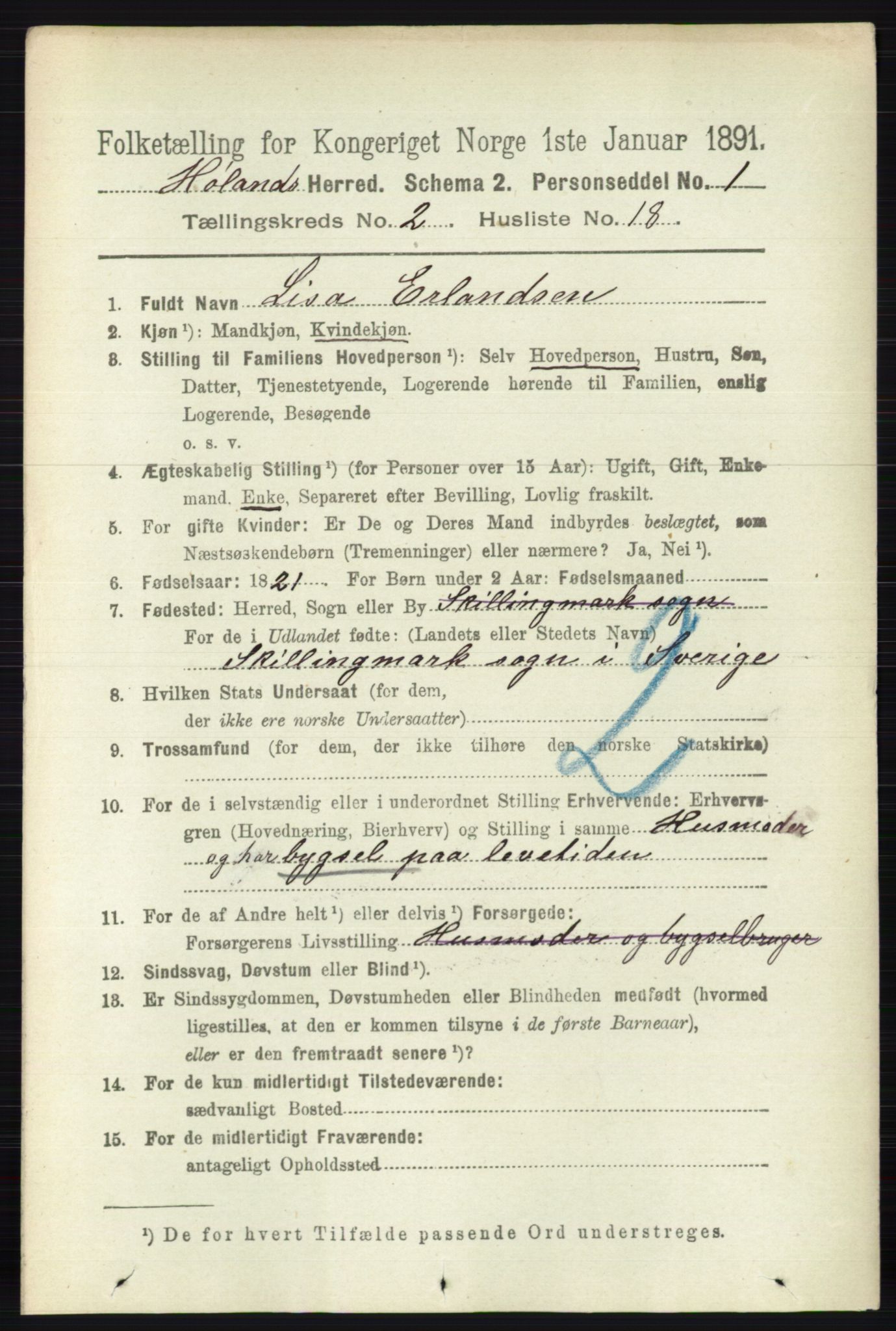 RA, 1891 census for 0221 Høland, 1891, p. 1026