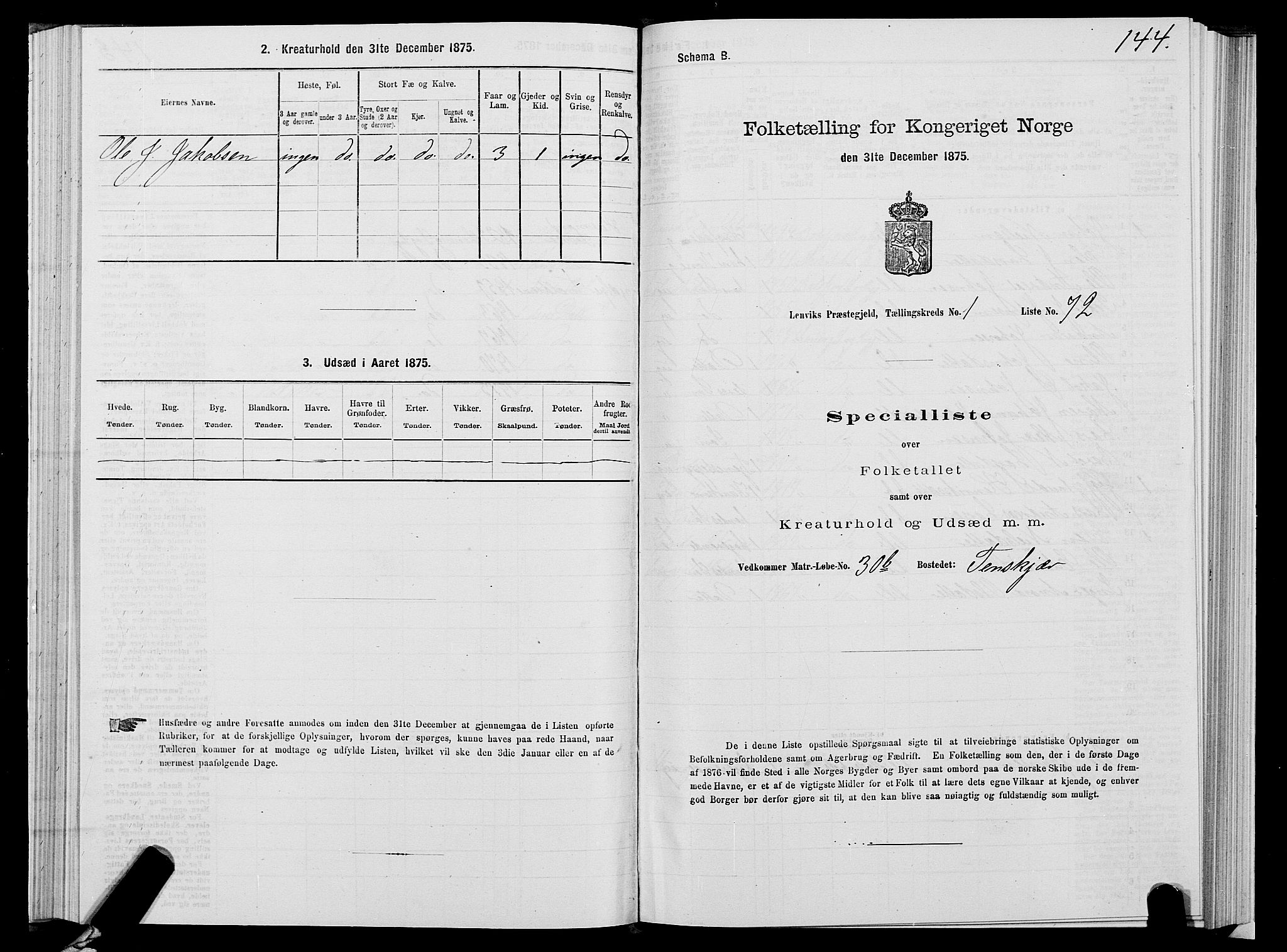 SATØ, 1875 census for 1931P Lenvik, 1875, p. 1144