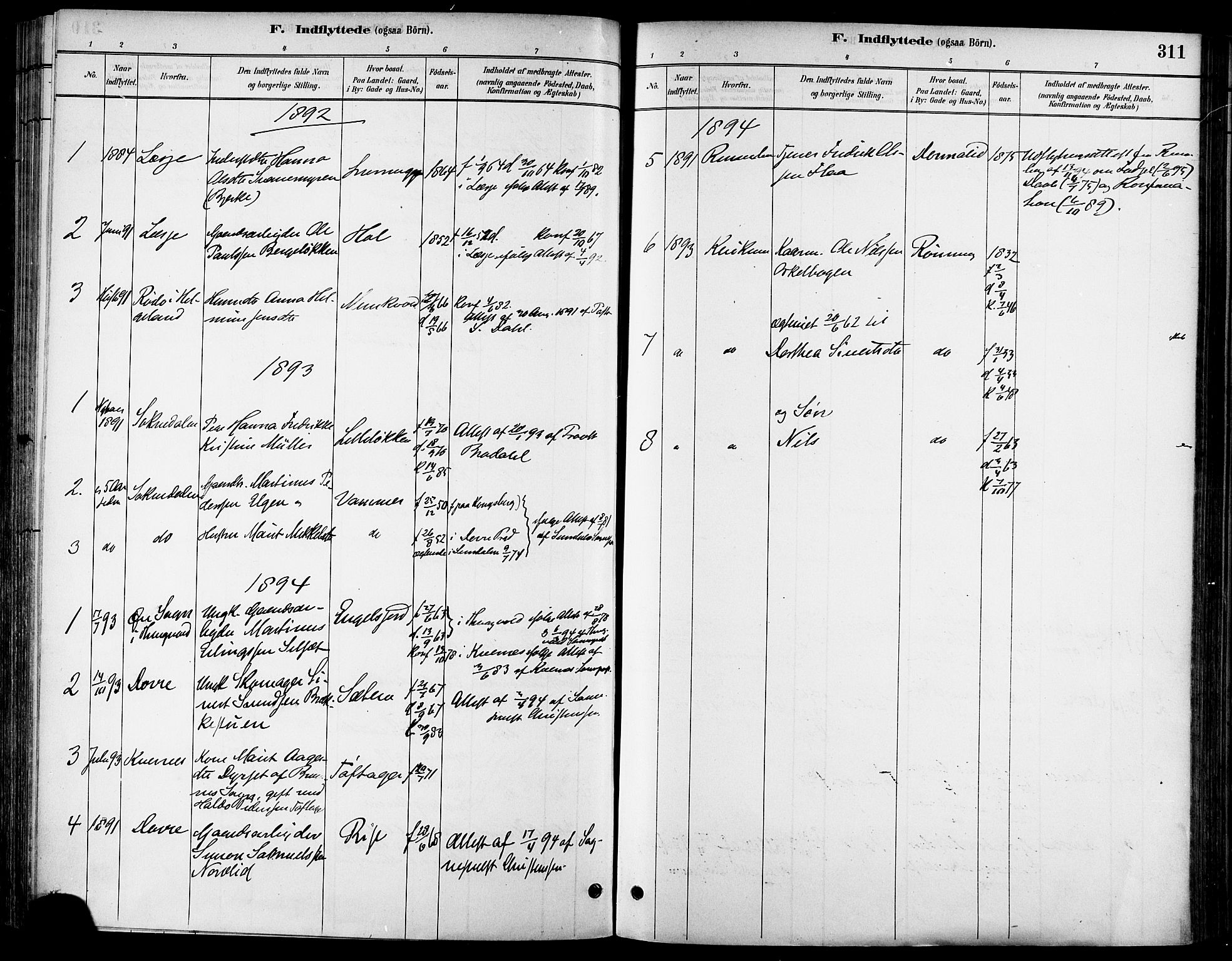 Ministerialprotokoller, klokkerbøker og fødselsregistre - Sør-Trøndelag, SAT/A-1456/678/L0901: Parish register (official) no. 678A10, 1881-1894, p. 311