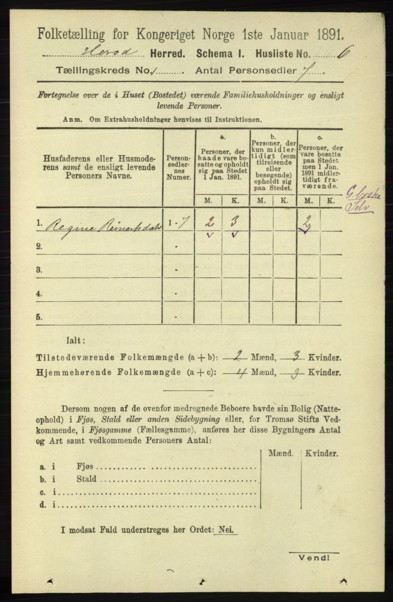 RA, 1891 census for 1039 Herad, 1891, p. 27