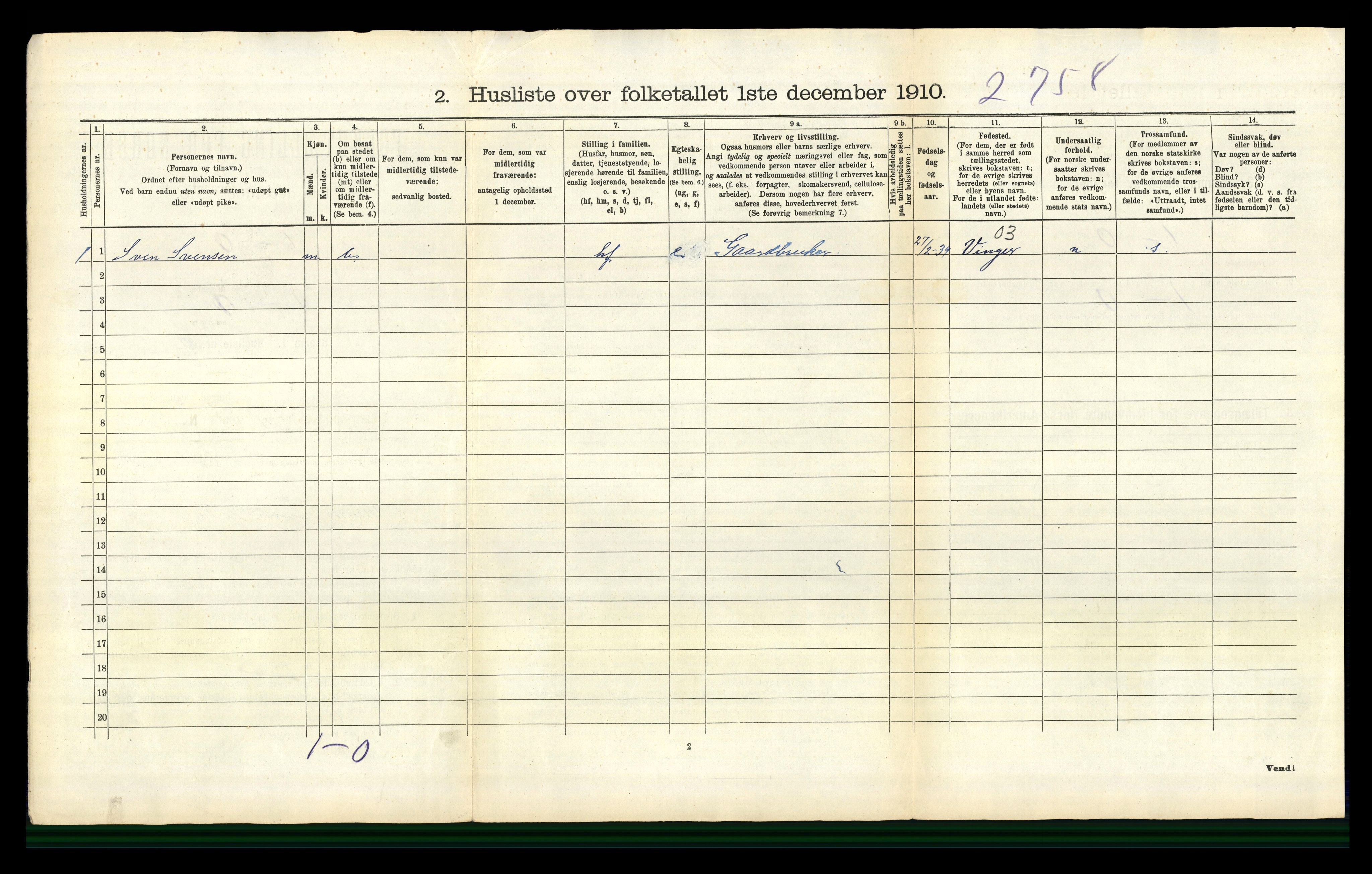 RA, 1910 census for Flosta, 1910, p. 476