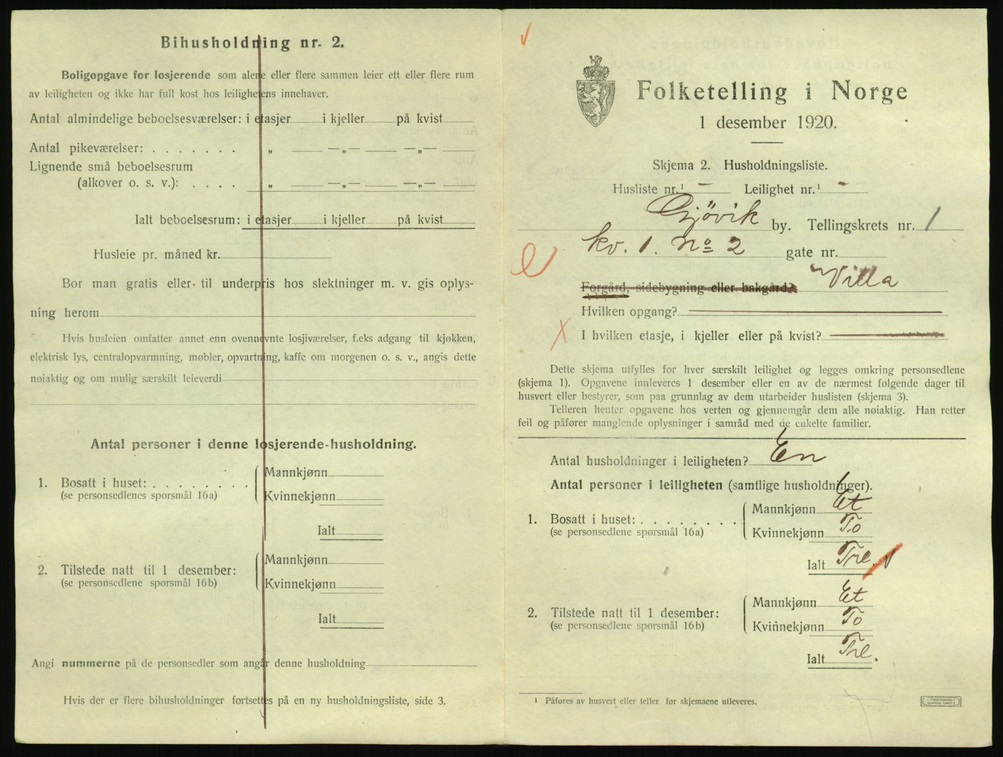 SAH, 1920 census for Gjøvik, 1920, p. 608