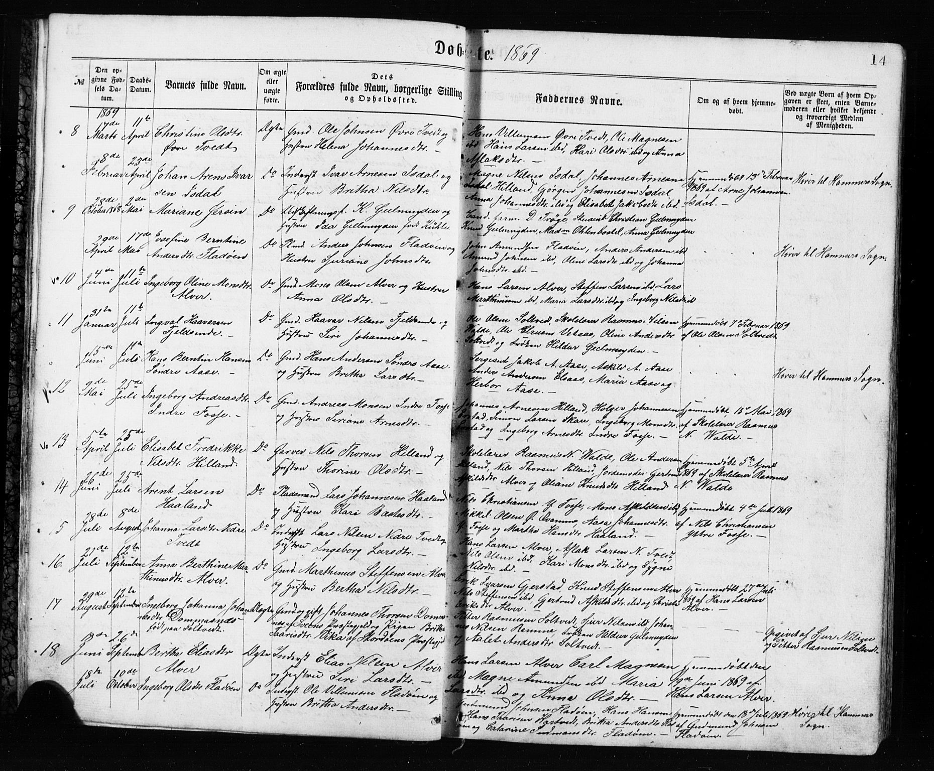 Alversund Sokneprestembete, SAB/A-73901/H/Ha/Hab: Parish register (copy) no. A 2, 1864-1905, p. 14