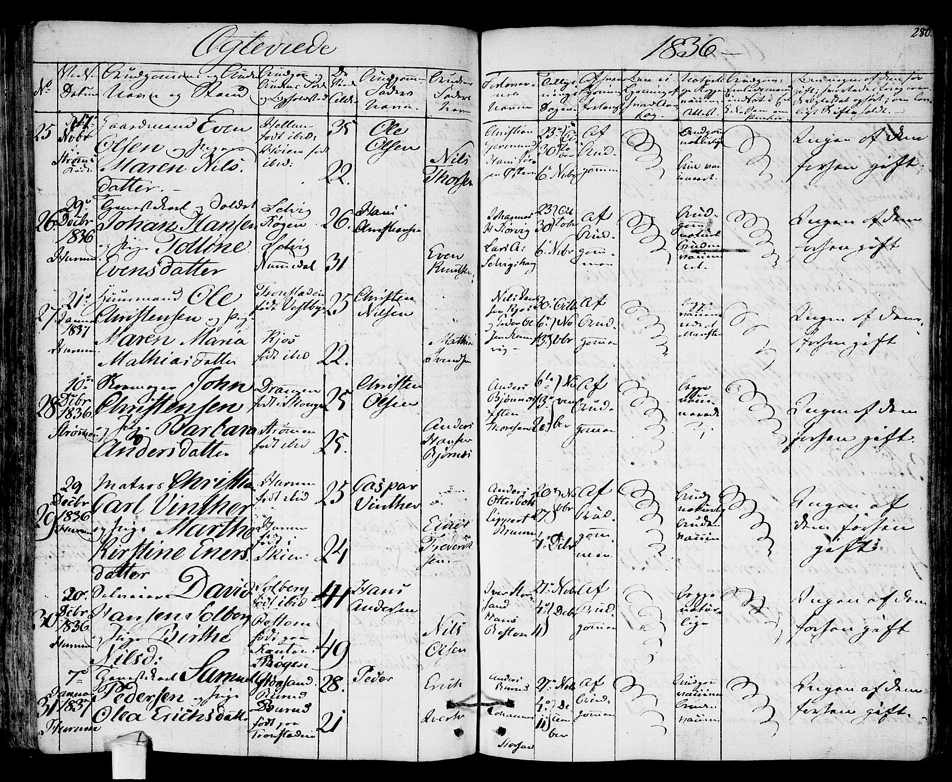 Hurum kirkebøker, AV/SAKO-A-229/F/Fa/L0010: Parish register (official) no. 10, 1827-1846, p. 280