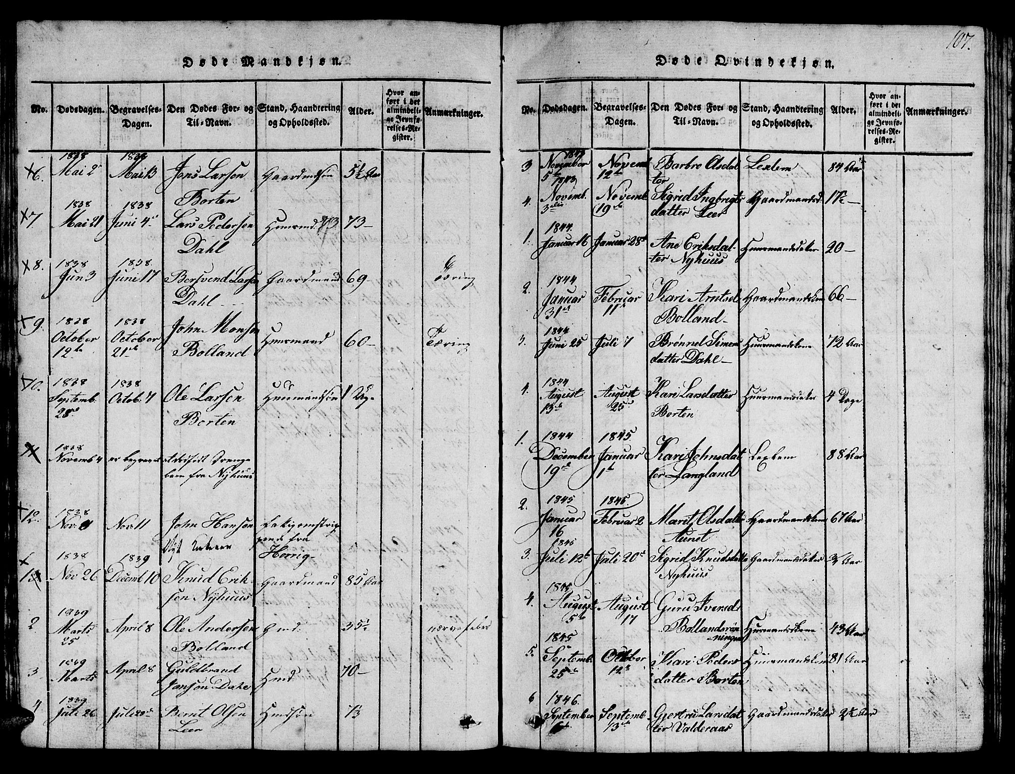 Ministerialprotokoller, klokkerbøker og fødselsregistre - Sør-Trøndelag, AV/SAT-A-1456/693/L1121: Parish register (copy) no. 693C02, 1816-1869, p. 107