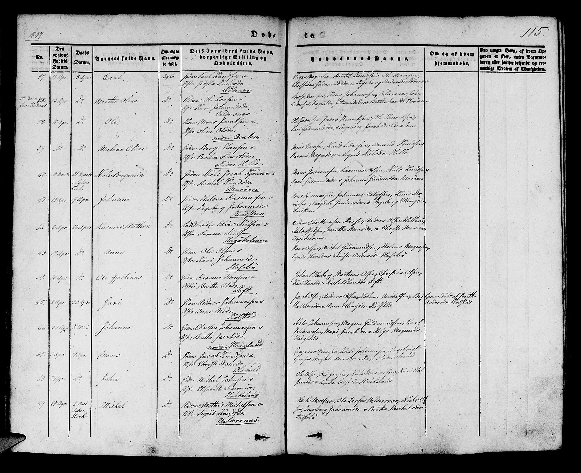 Manger sokneprestembete, AV/SAB-A-76801/H/Haa: Parish register (official) no. A 5, 1839-1848, p. 115