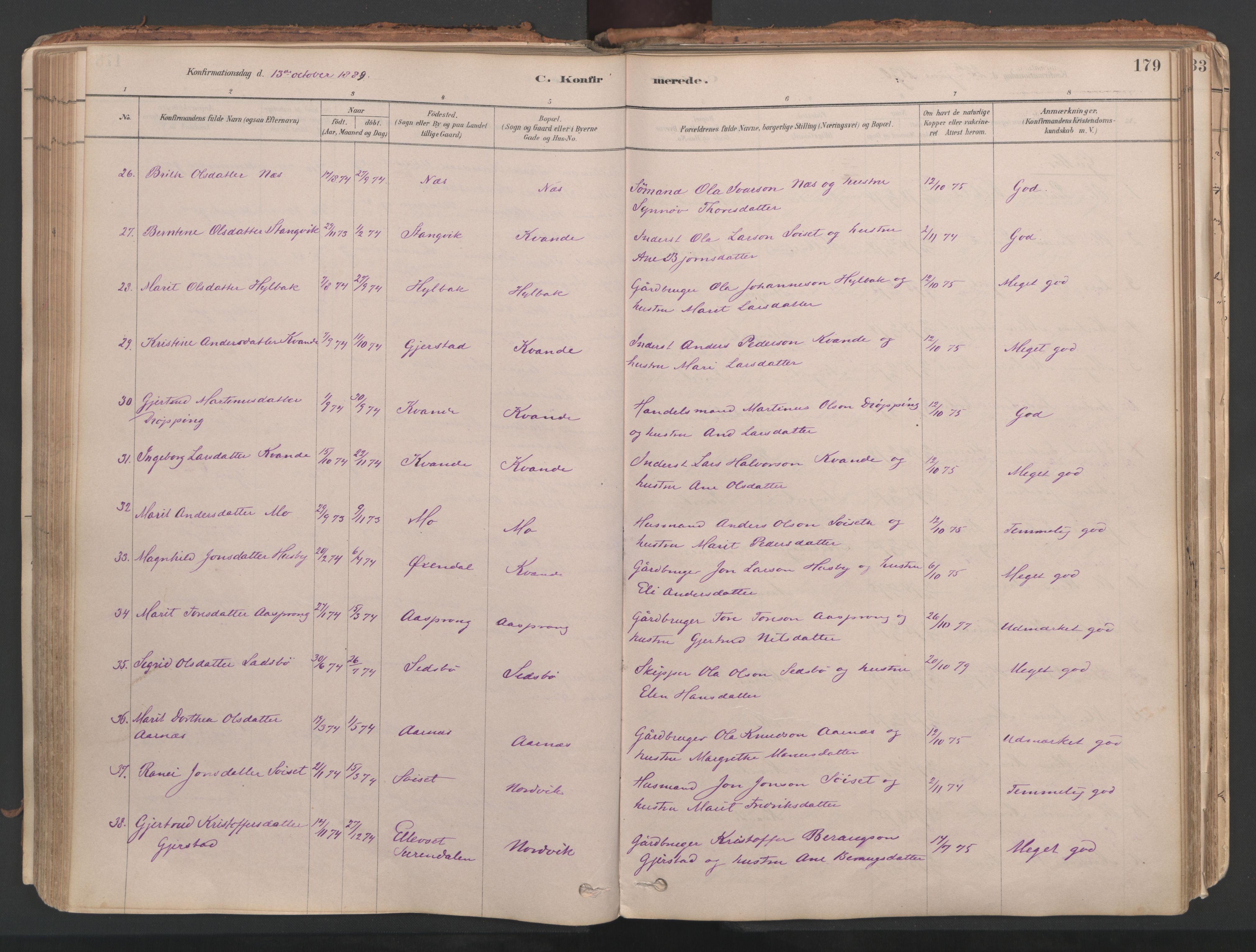 Ministerialprotokoller, klokkerbøker og fødselsregistre - Møre og Romsdal, AV/SAT-A-1454/592/L1029: Parish register (official) no. 592A07, 1879-1902, p. 179