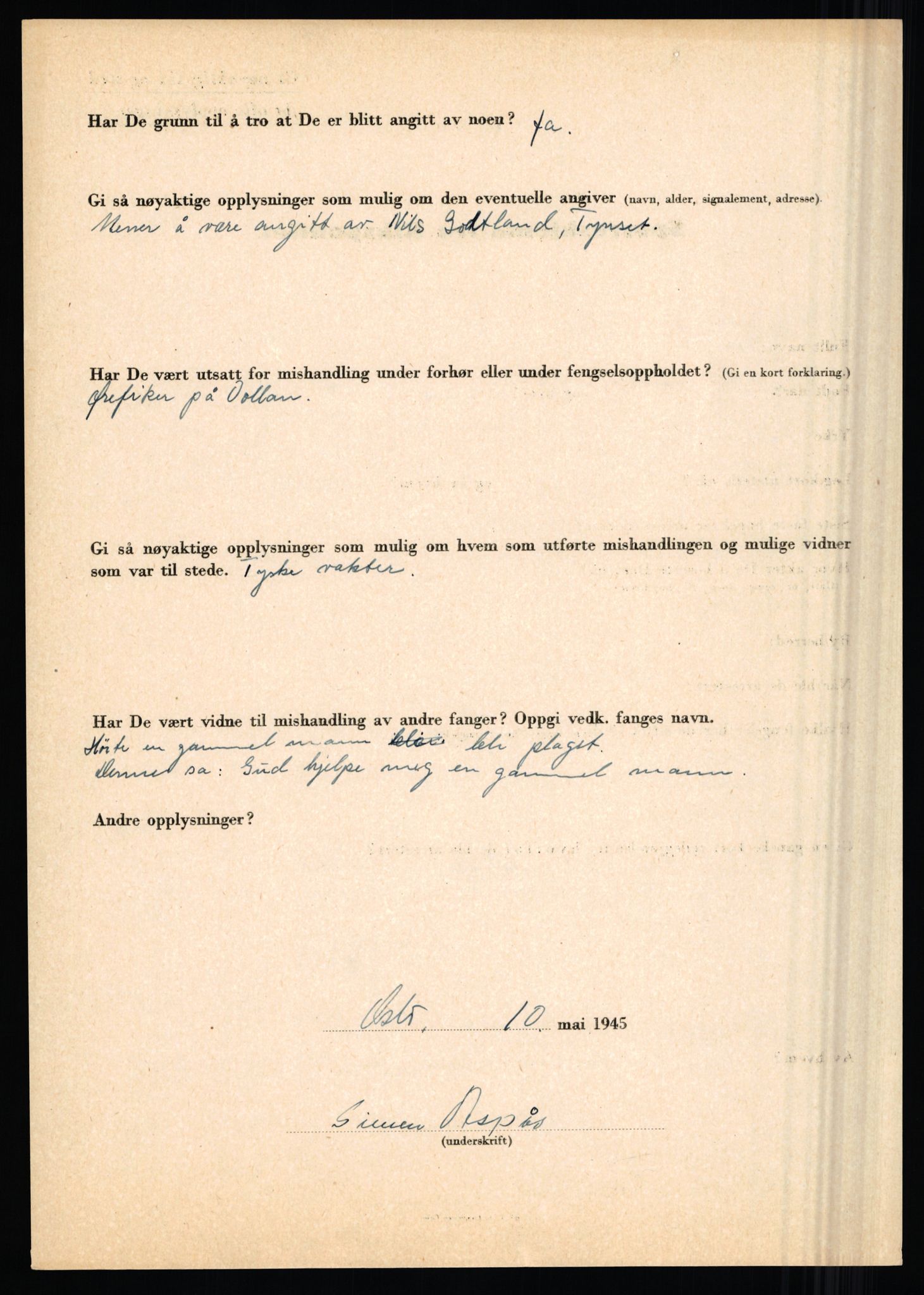 Rikspolitisjefen, AV/RA-S-1560/L/L0001: Abelseth, Rudolf - Berentsen, Odd, 1940-1945, p. 944