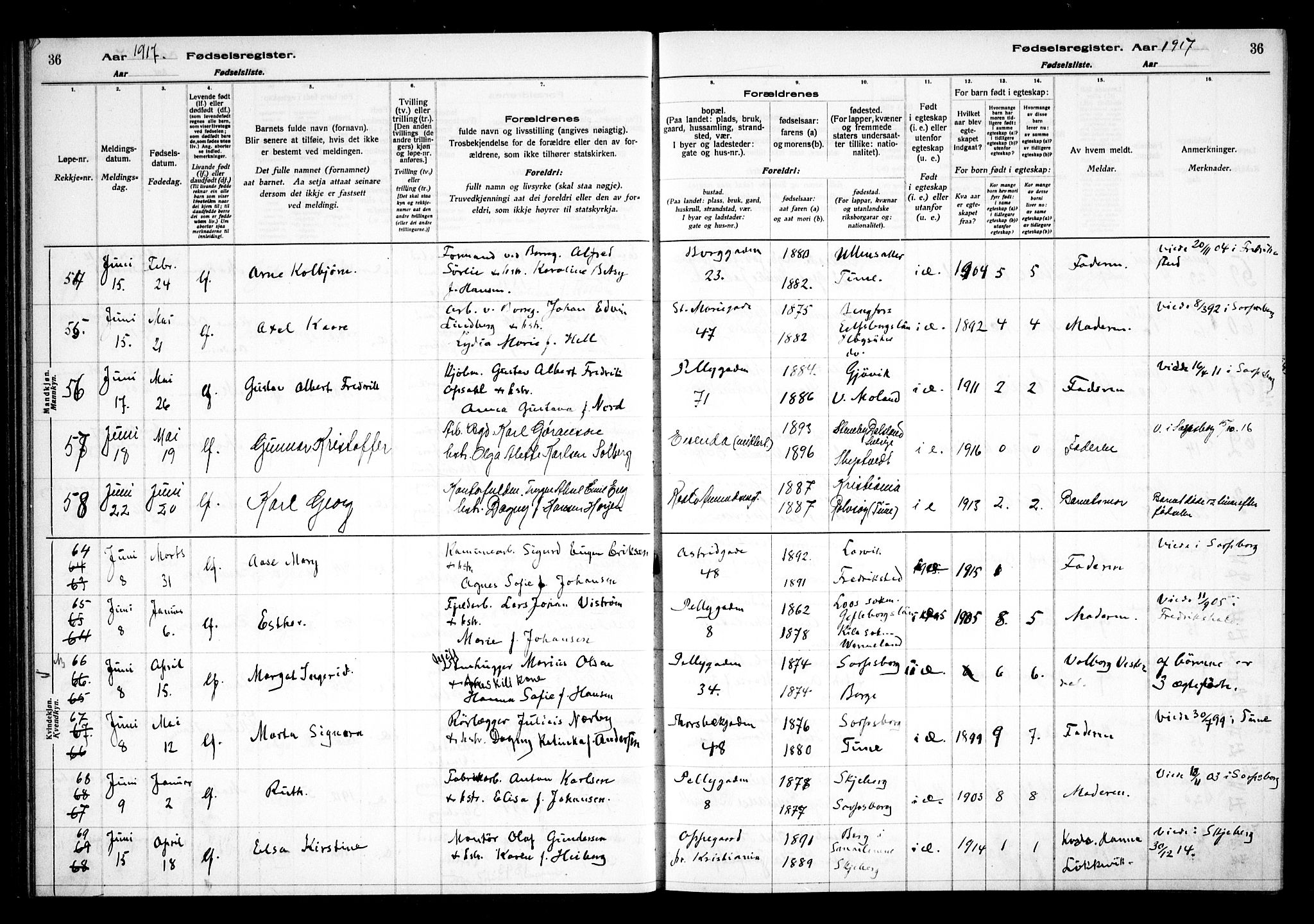 Sarpsborg prestekontor Kirkebøker, AV/SAO-A-2006/J/Ja/L0001: Birth register no. 1, 1916-1922, p. 36