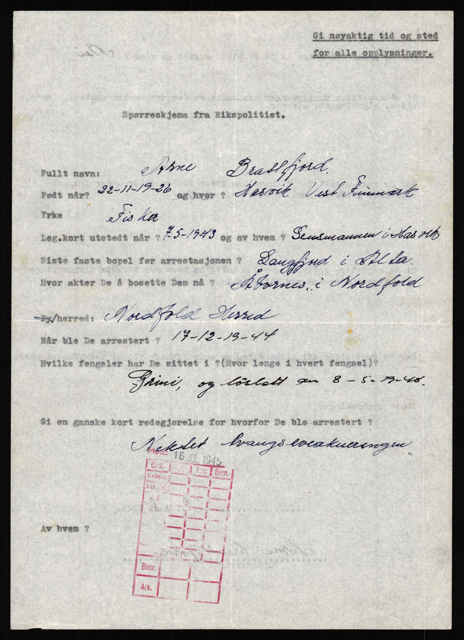 Rikspolitisjefen, AV/RA-S-1560/L/L0002: Berg, Alf - Bråthen, Thorleif, 1940-1945, p. 904