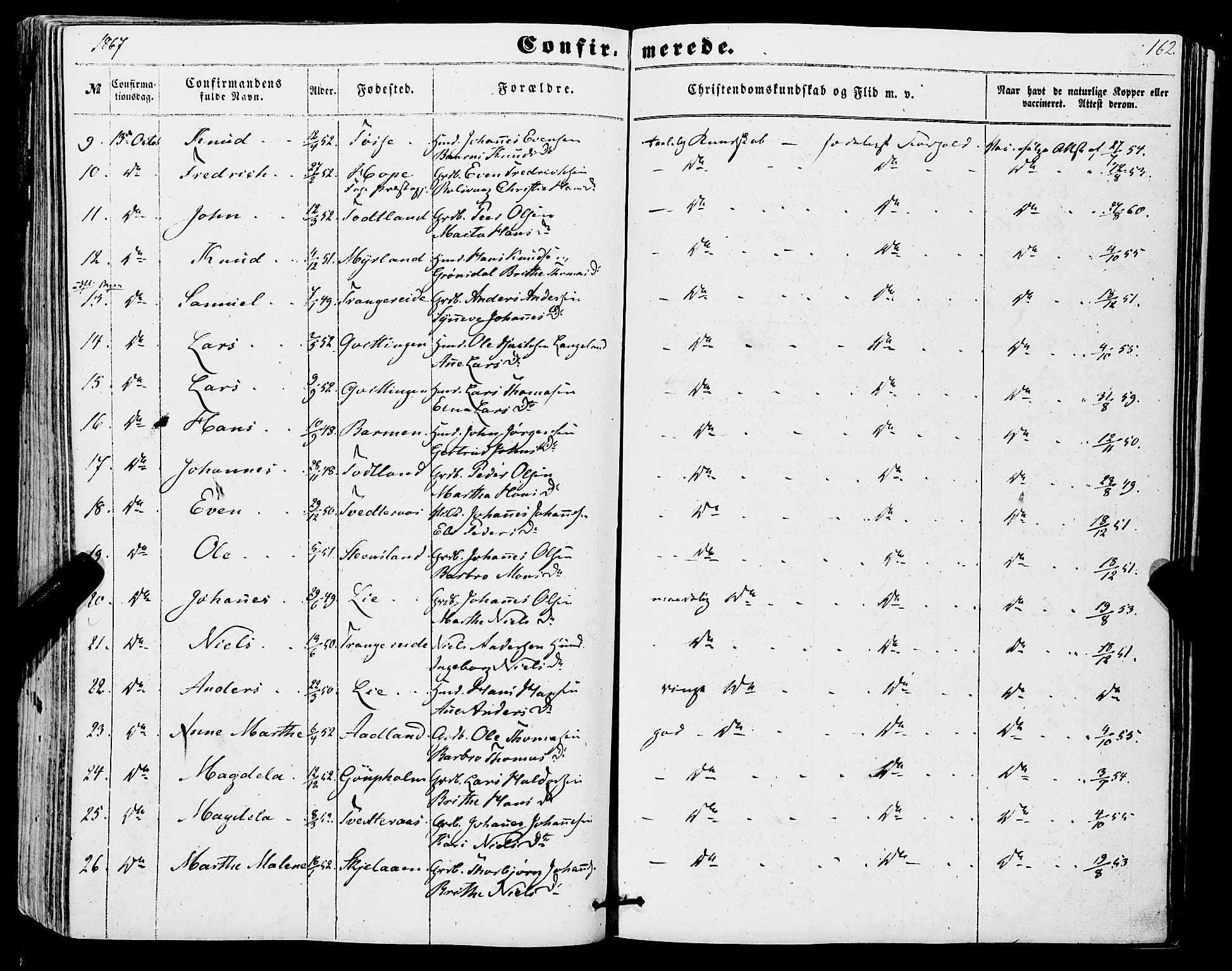 Os sokneprestembete, SAB/A-99929: Parish register (official) no. A 17, 1860-1873, p. 162