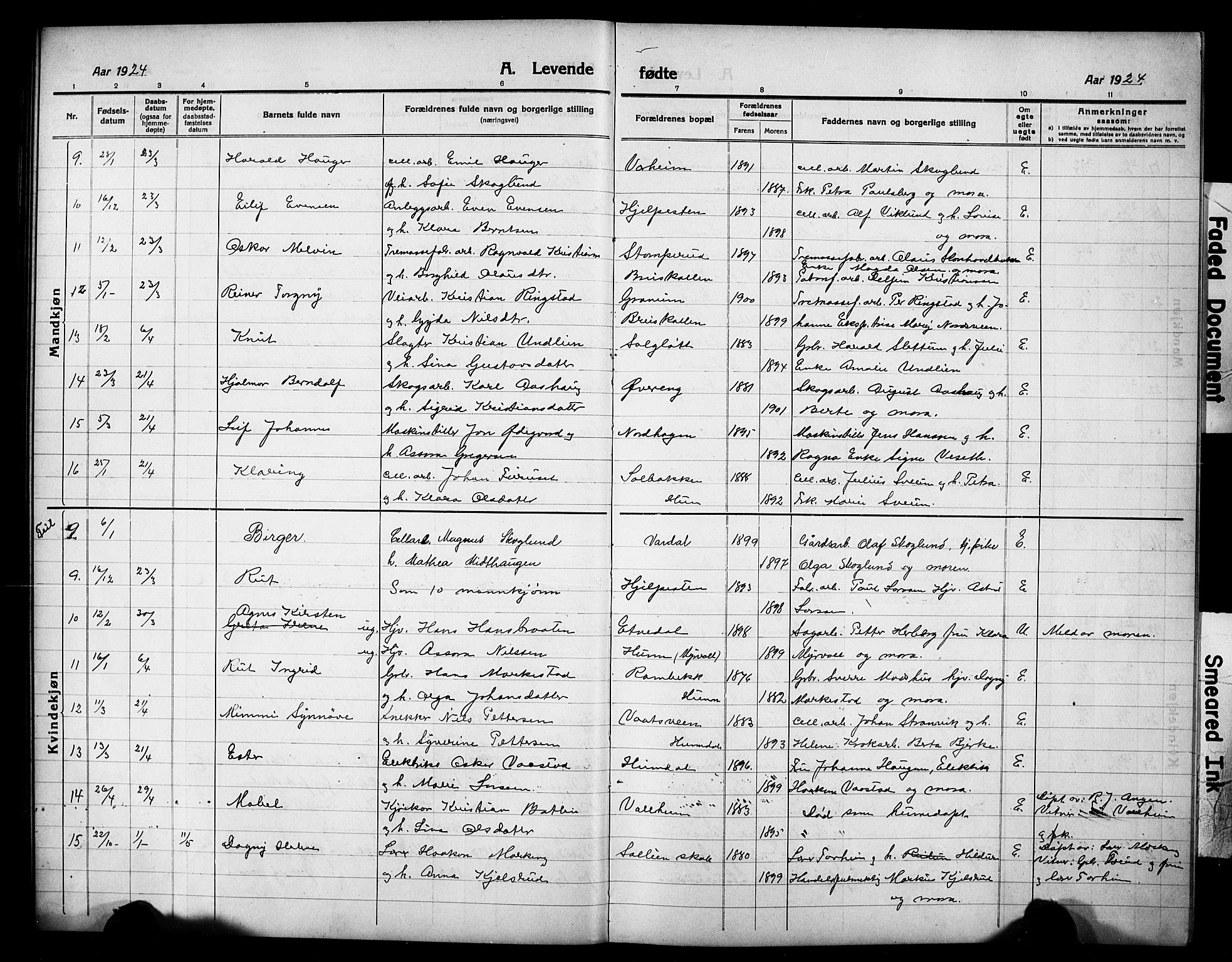 Vardal prestekontor, AV/SAH-PREST-100/H/Ha/Hab/L0016: Parish register (copy) no. 16, 1915-1929