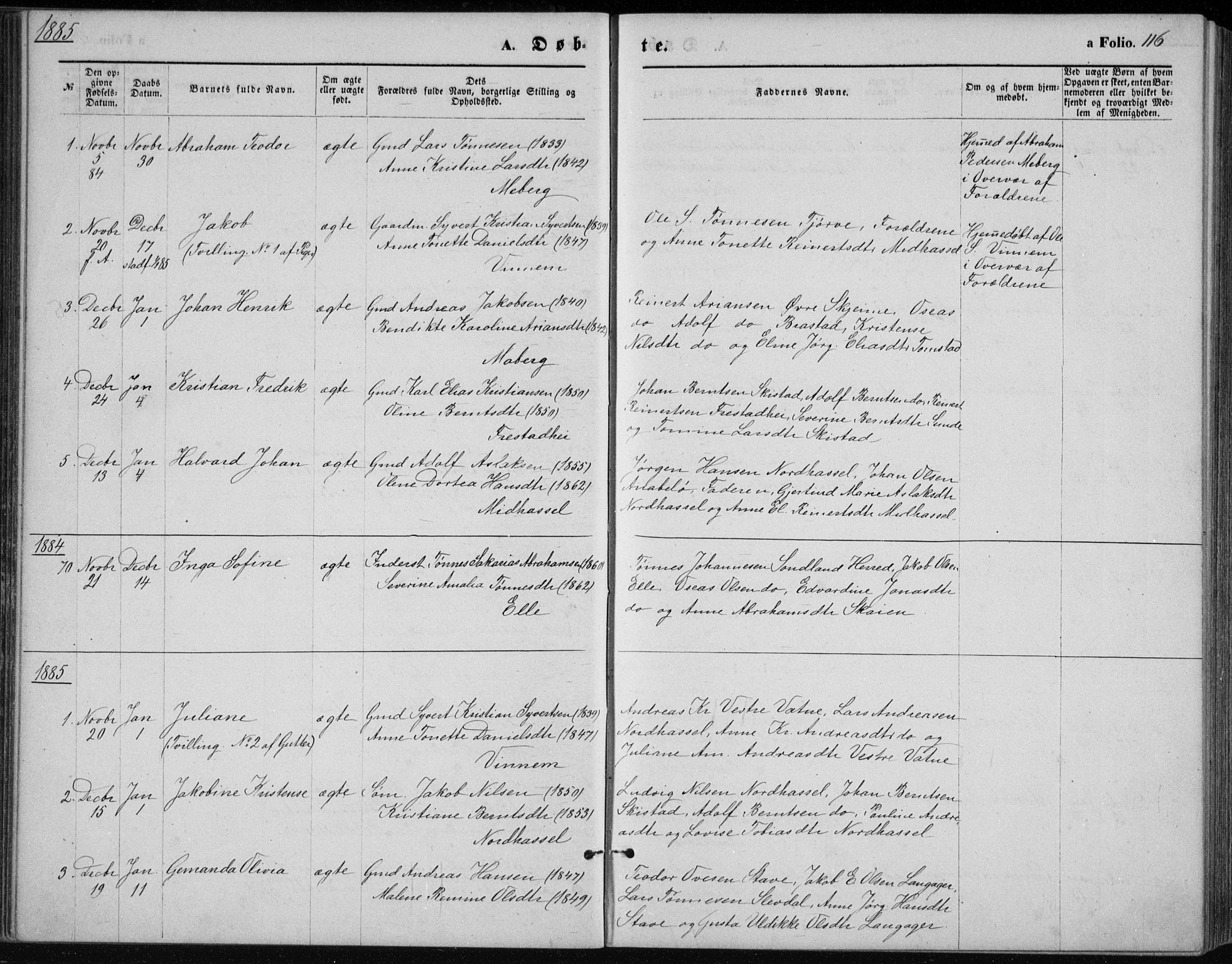 Lista sokneprestkontor, AV/SAK-1111-0027/F/Fb/L0004: Parish register (copy) no. B 4, 1877-1891, p. 116