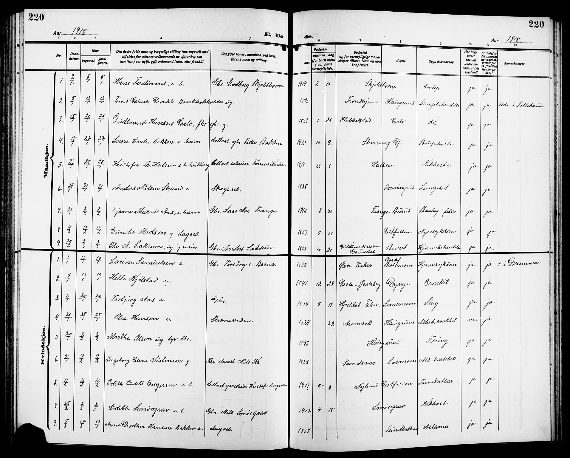 Eiker kirkebøker, AV/SAKO-A-4/G/Ga/L0009: Parish register (copy) no. I 9, 1915-1924, p. 220