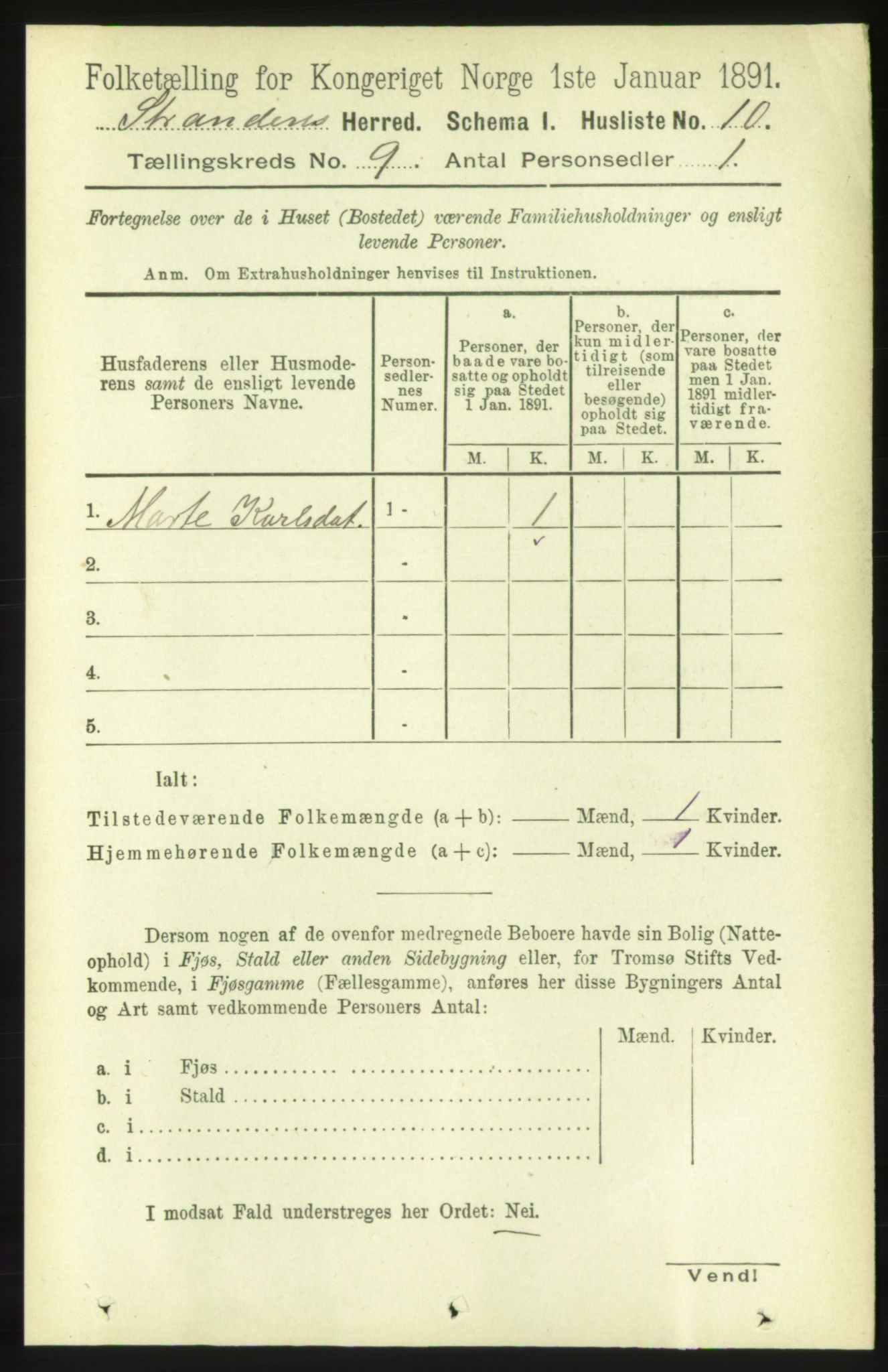 RA, 1891 census for 1525 Stranda, 1891, p. 2177