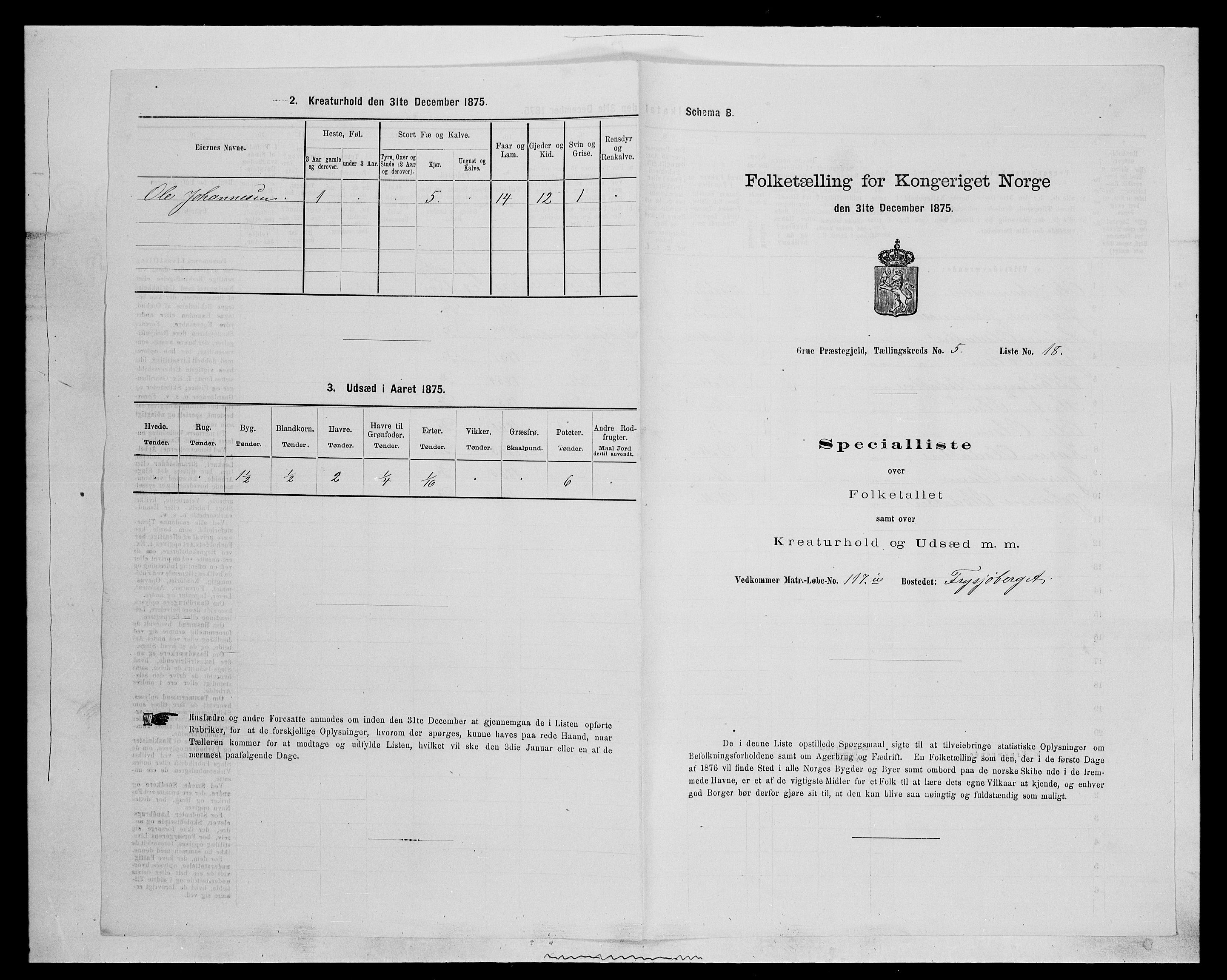 SAH, 1875 census for 0423P Grue, 1875, p. 940