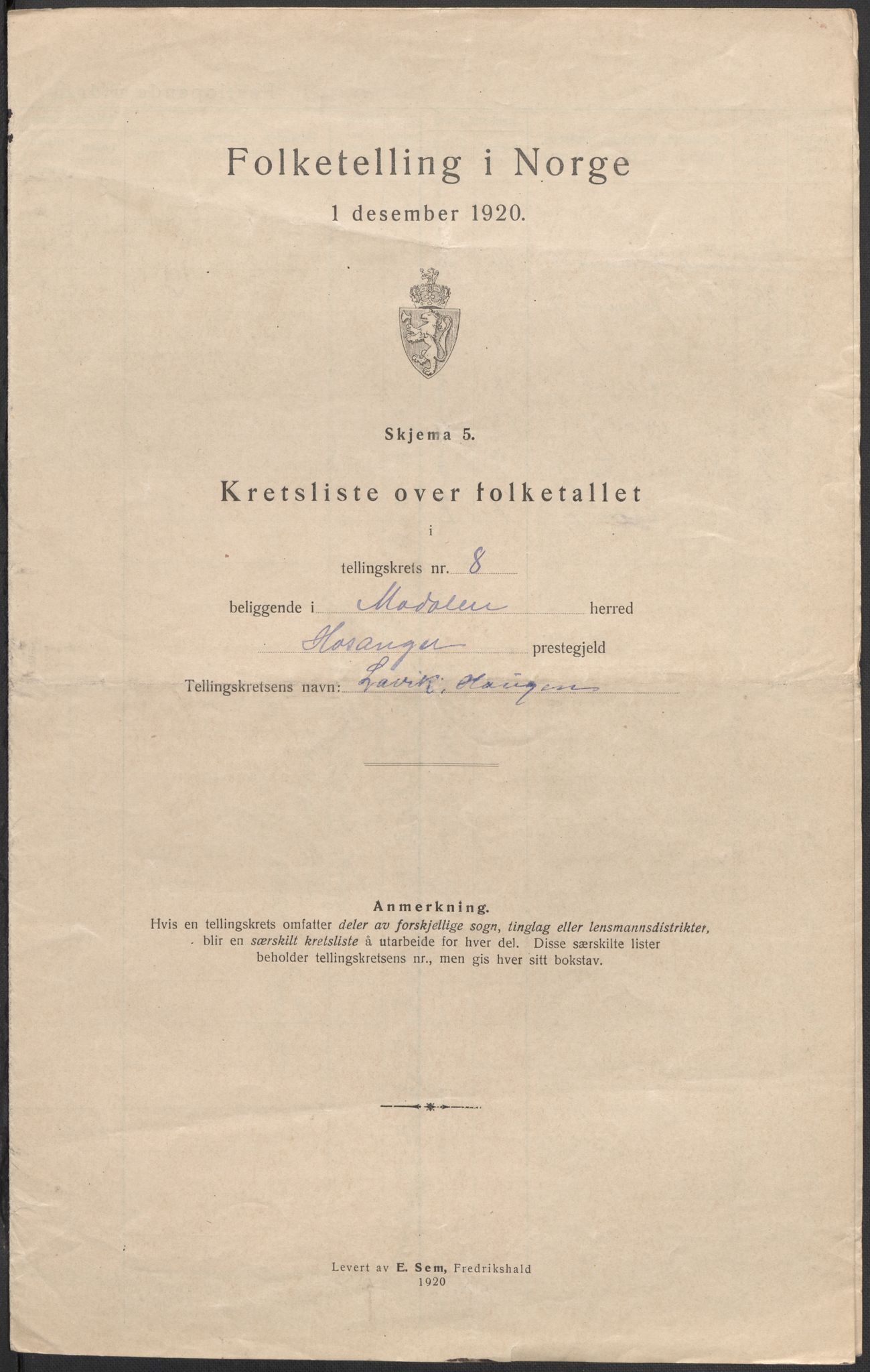 SAB, 1920 census for Modalen, 1920, p. 26