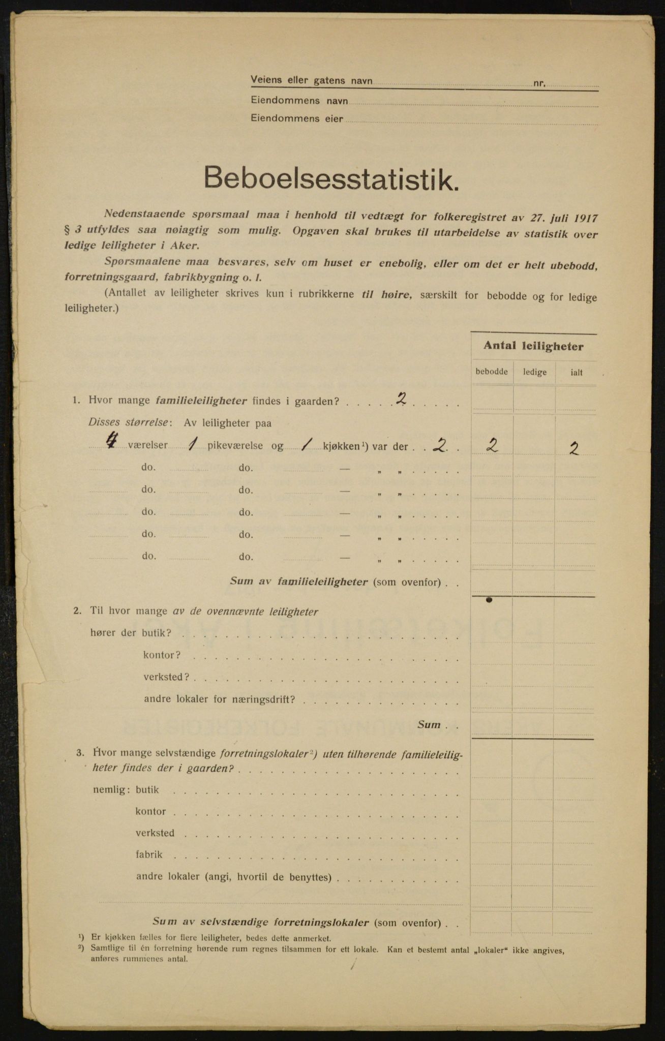 OBA, Municipal Census 1917 for Aker, 1917, p. 17218