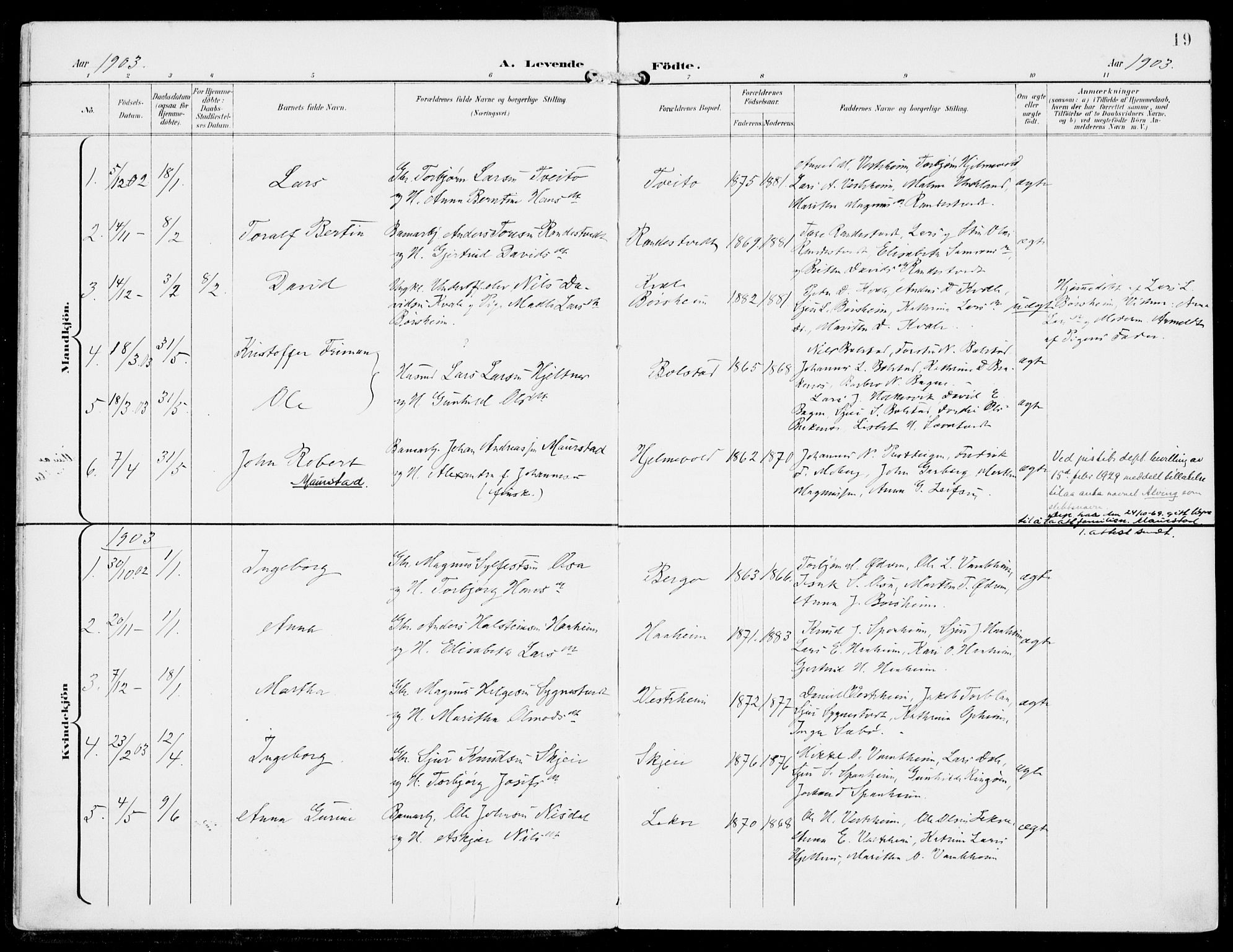 Ulvik sokneprestembete, SAB/A-78801/H/Haa: Parish register (official) no. B  2, 1898-1924, p. 19
