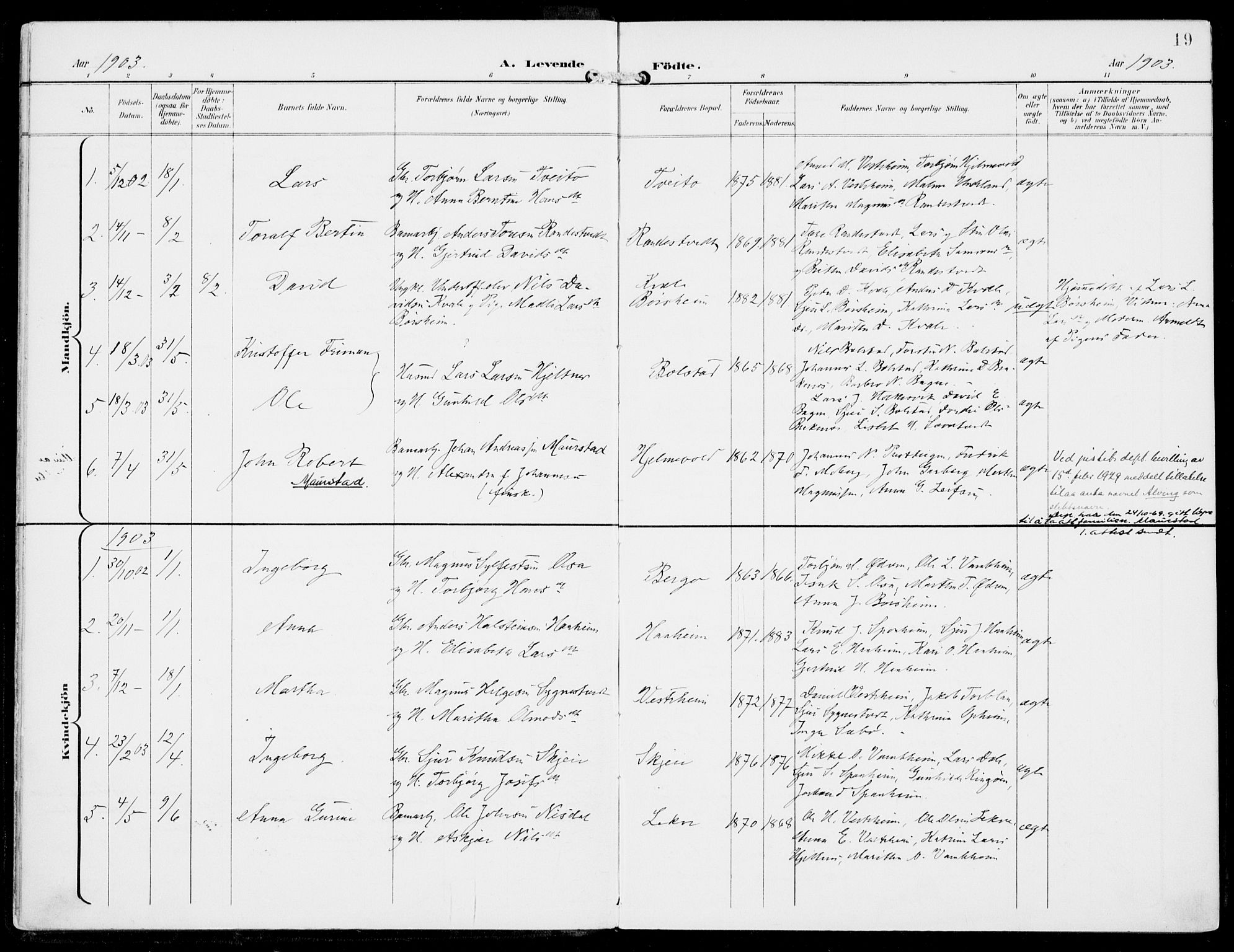 Ulvik sokneprestembete, AV/SAB-A-78801/H/Haa: Parish register (official) no. B  2, 1898-1924, p. 19