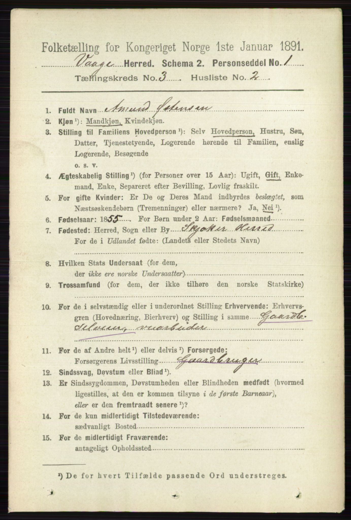 RA, 1891 census for 0515 Vågå, 1891, p. 2332